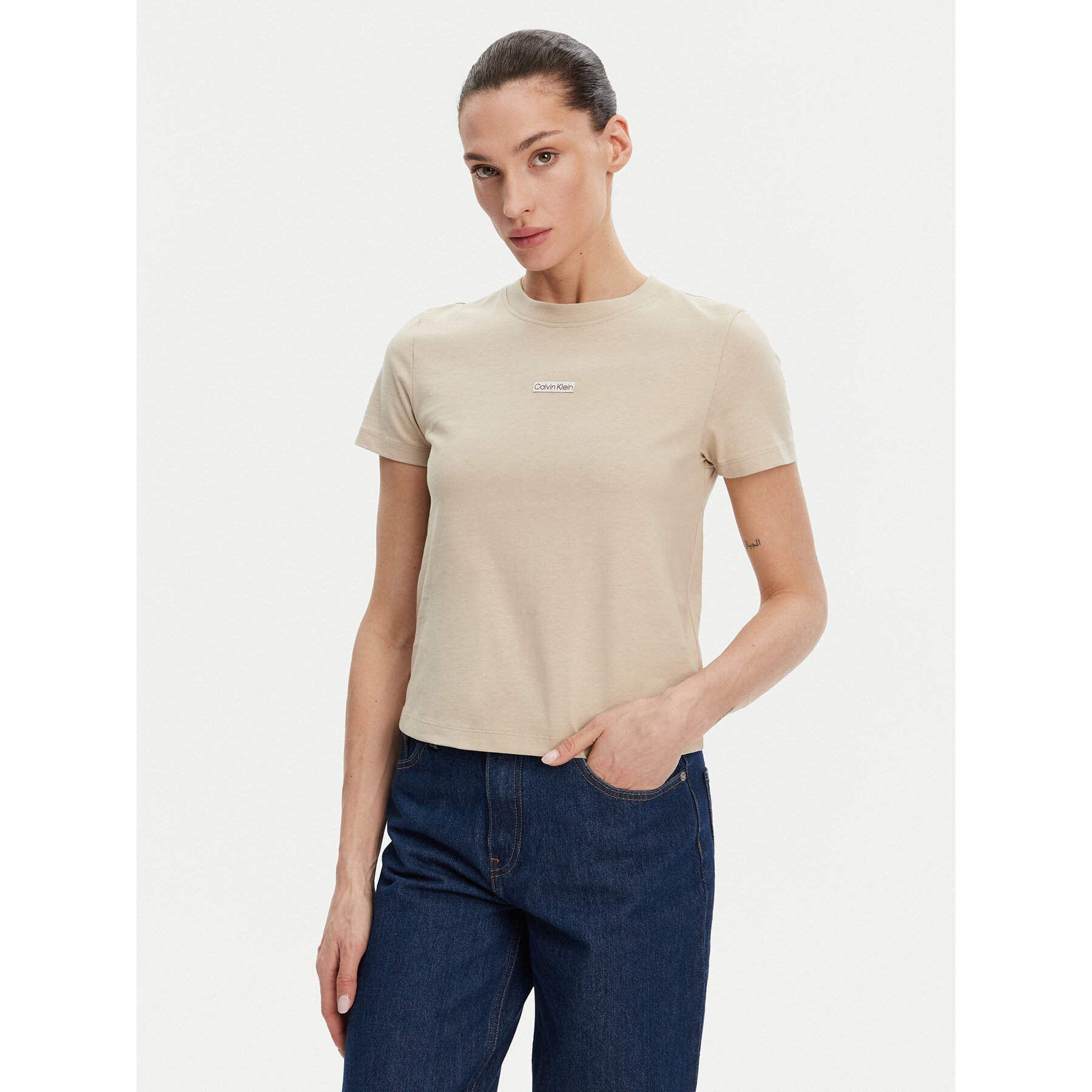 Calvin Klein Jeans Póló Placed Institutional J20J225524 Bézs Slim Fit
