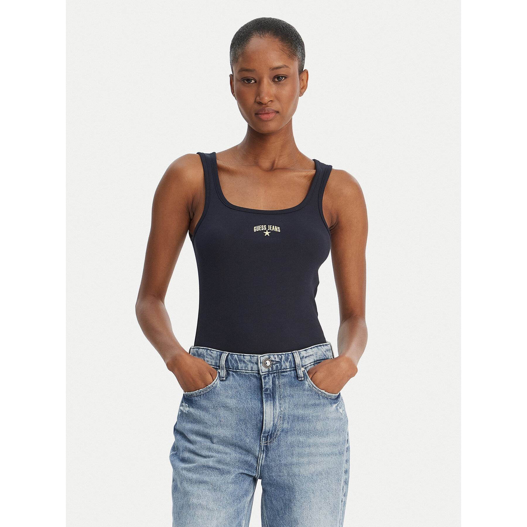 Guess Jeans Felső W6GPZ2 KA0H1 Sötétkék Slim Fit