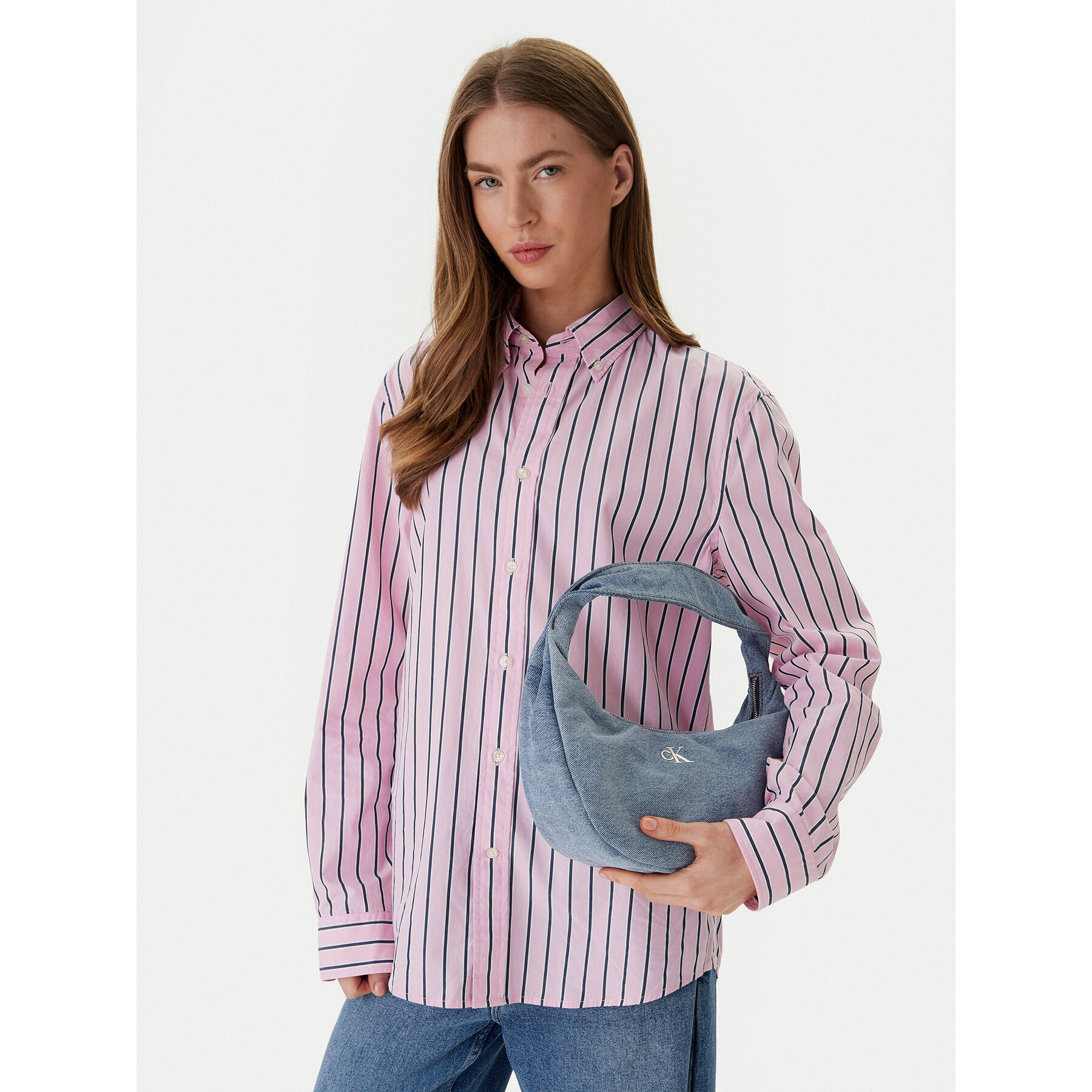 Geantă Calvin Klein Denim Soft Crescent Sm LV04F3207G Albastru