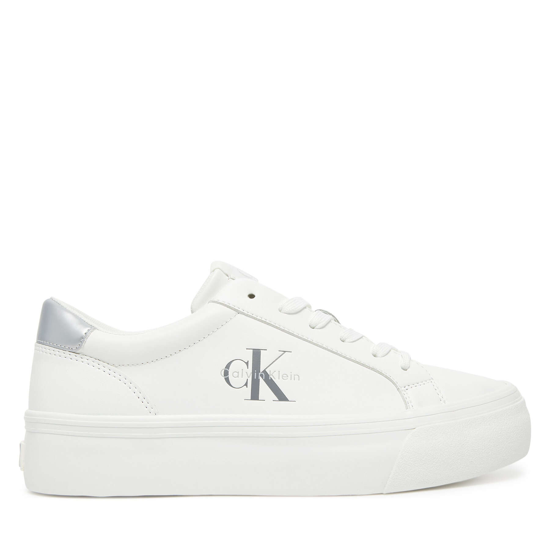 Αθλητικά Calvin Klein Jeans Vulc Flatf Lth Silver Logo Tag YW0YW01877 Λευκό