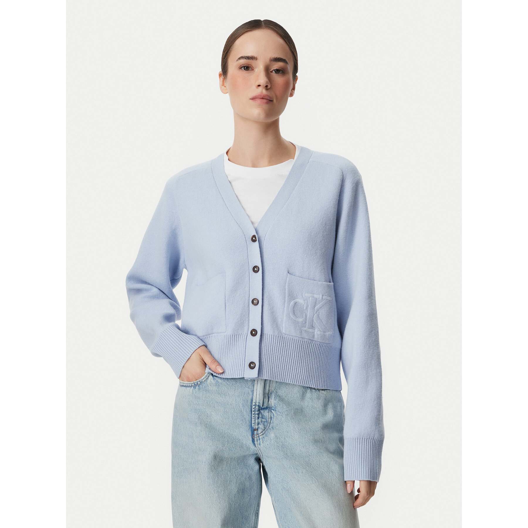 Calvin Klein Jeans Strickjacke LV044H327G Hellblau Regular Fit