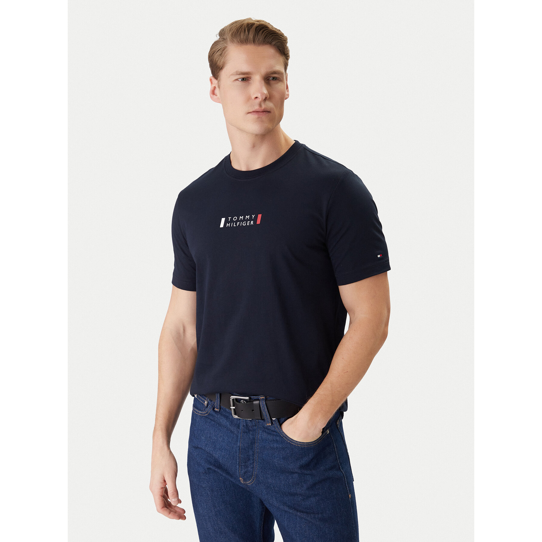 Tommy Hilfiger T-Shirt Brand Love Small Center Tee MW0MW41453 Dunkelblau Regular Fit