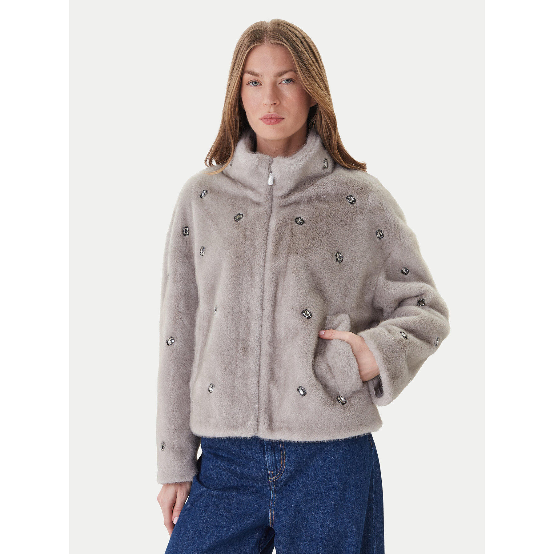 ViCOLO Pelzmantel TF0047 Grau Regular Fit