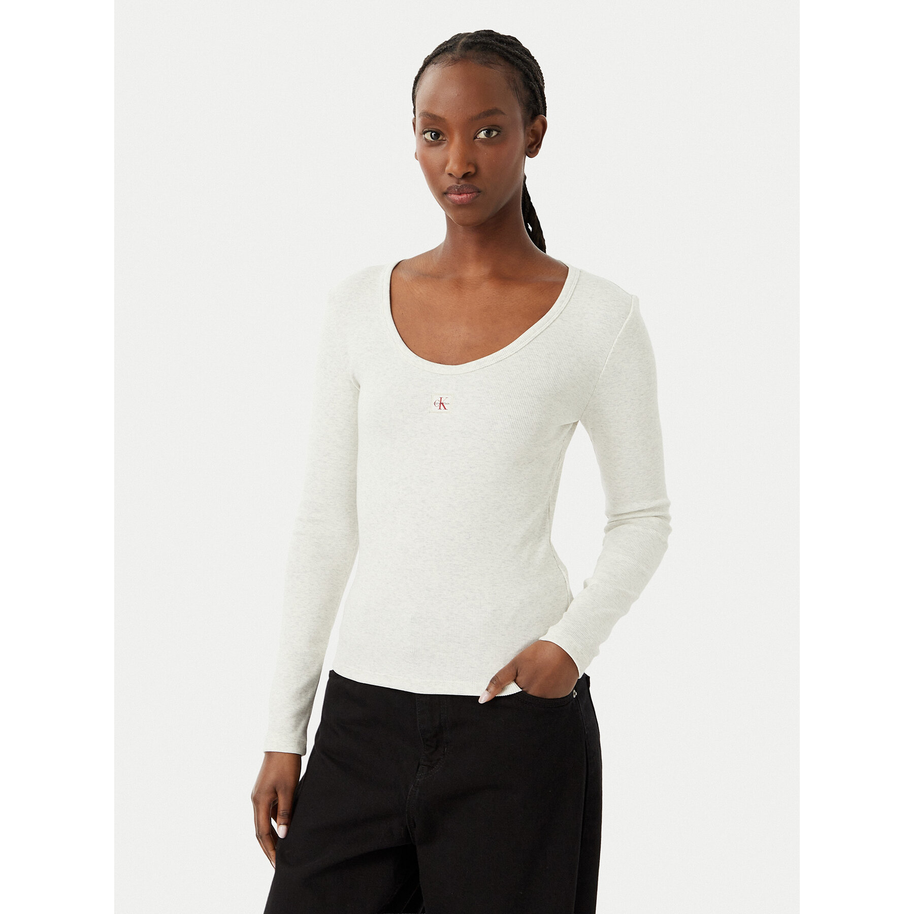 Calvin Klein Jeans Bluse LV047D218G Hellgrau Slim Fit