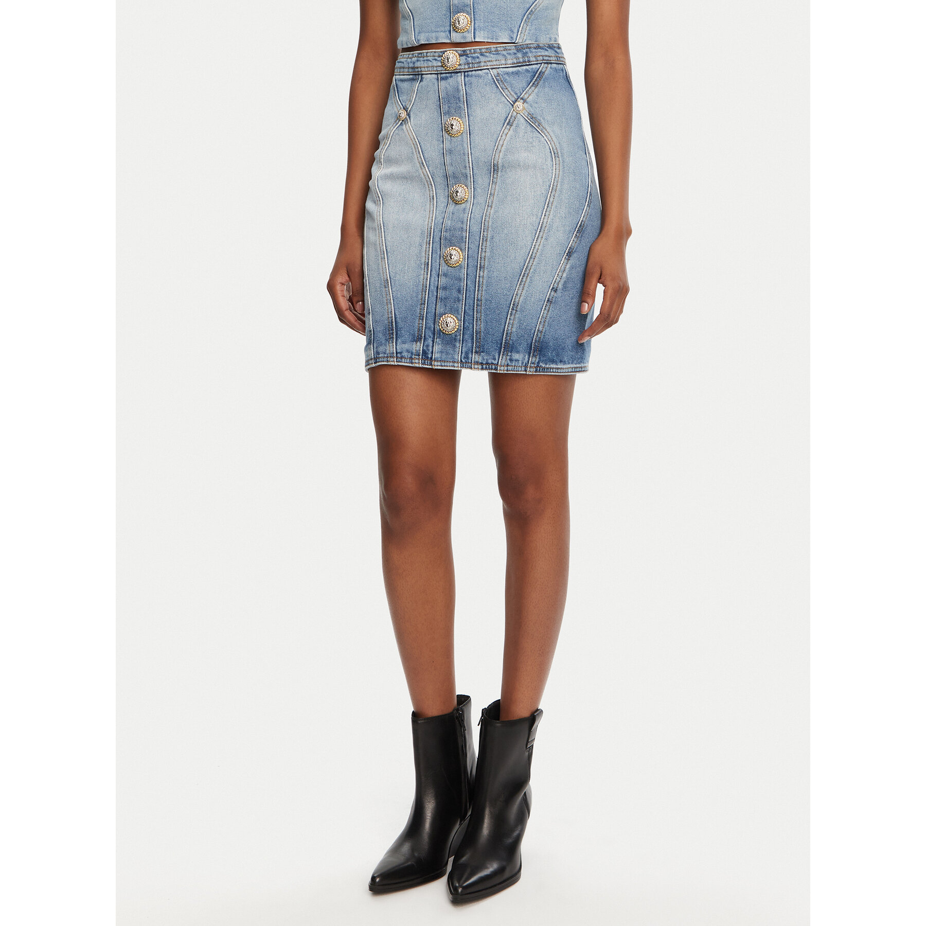 Balmain Jeansrock DF1LBA22DE53 Blau Slim Fit