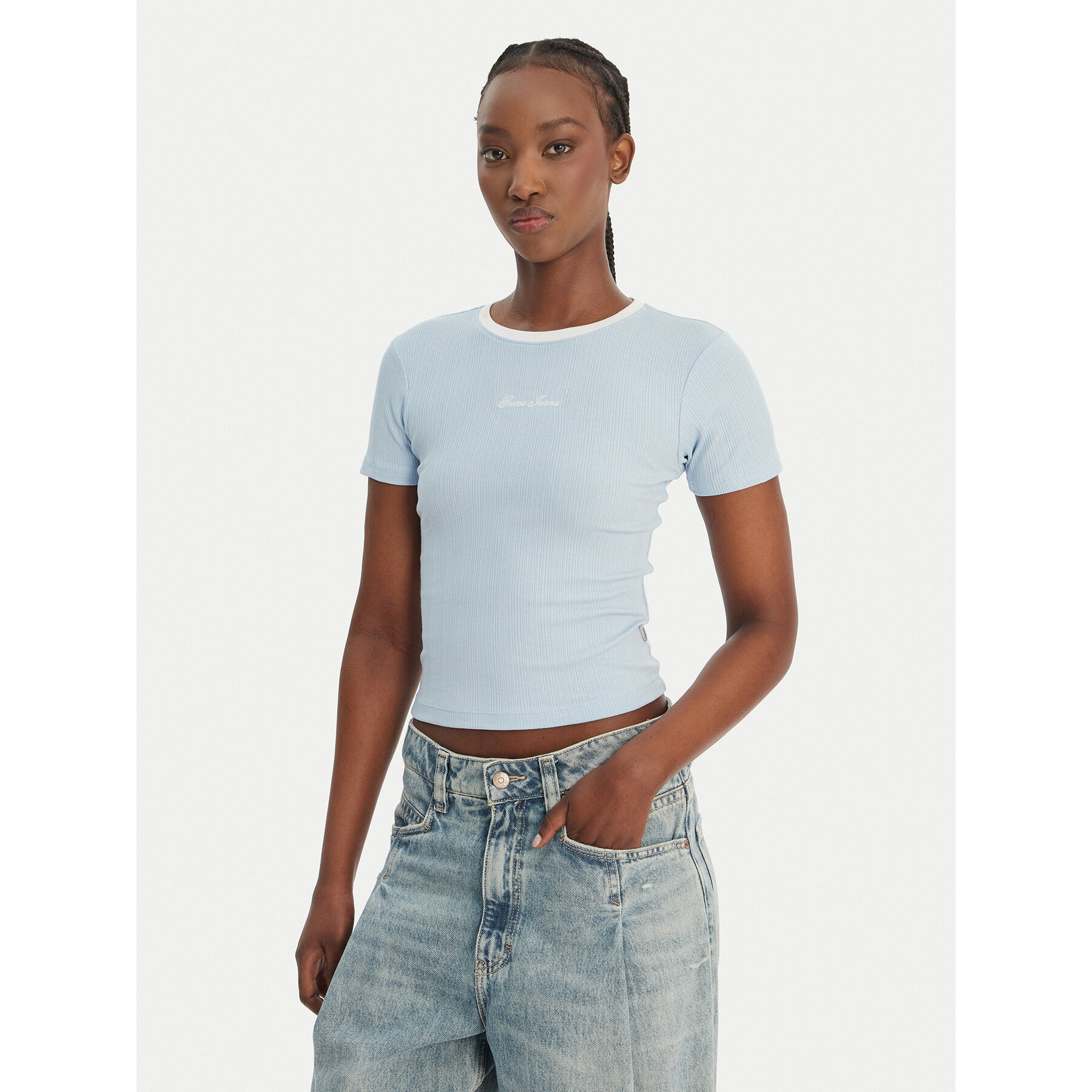 Guess Jeans T-shirt W6GPA9 KF641 Svijetloplava Slim Fit