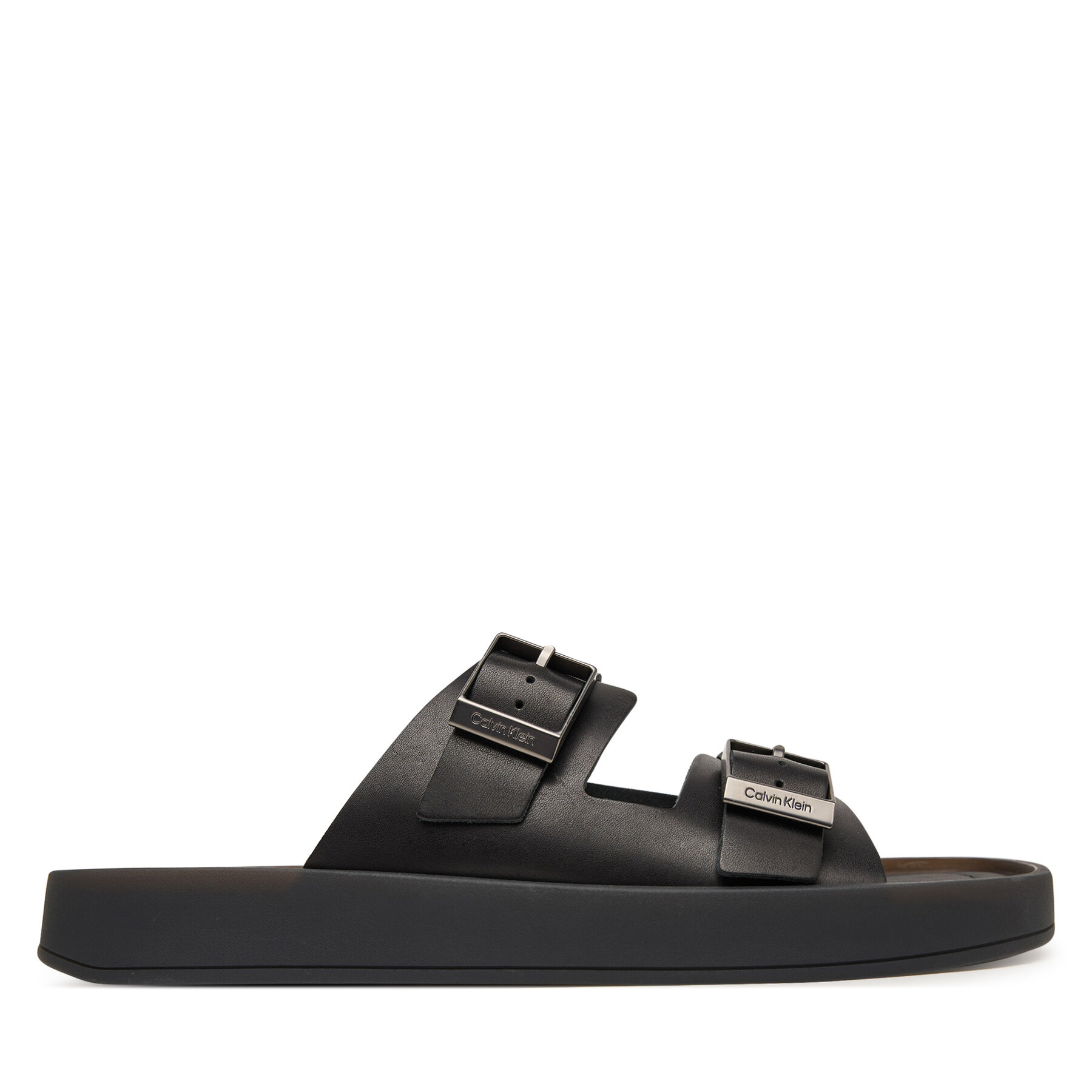 Παντόφλες Calvin Klein Ergon Double Bar Sandal Lth HM0HM02097 Μαύρο