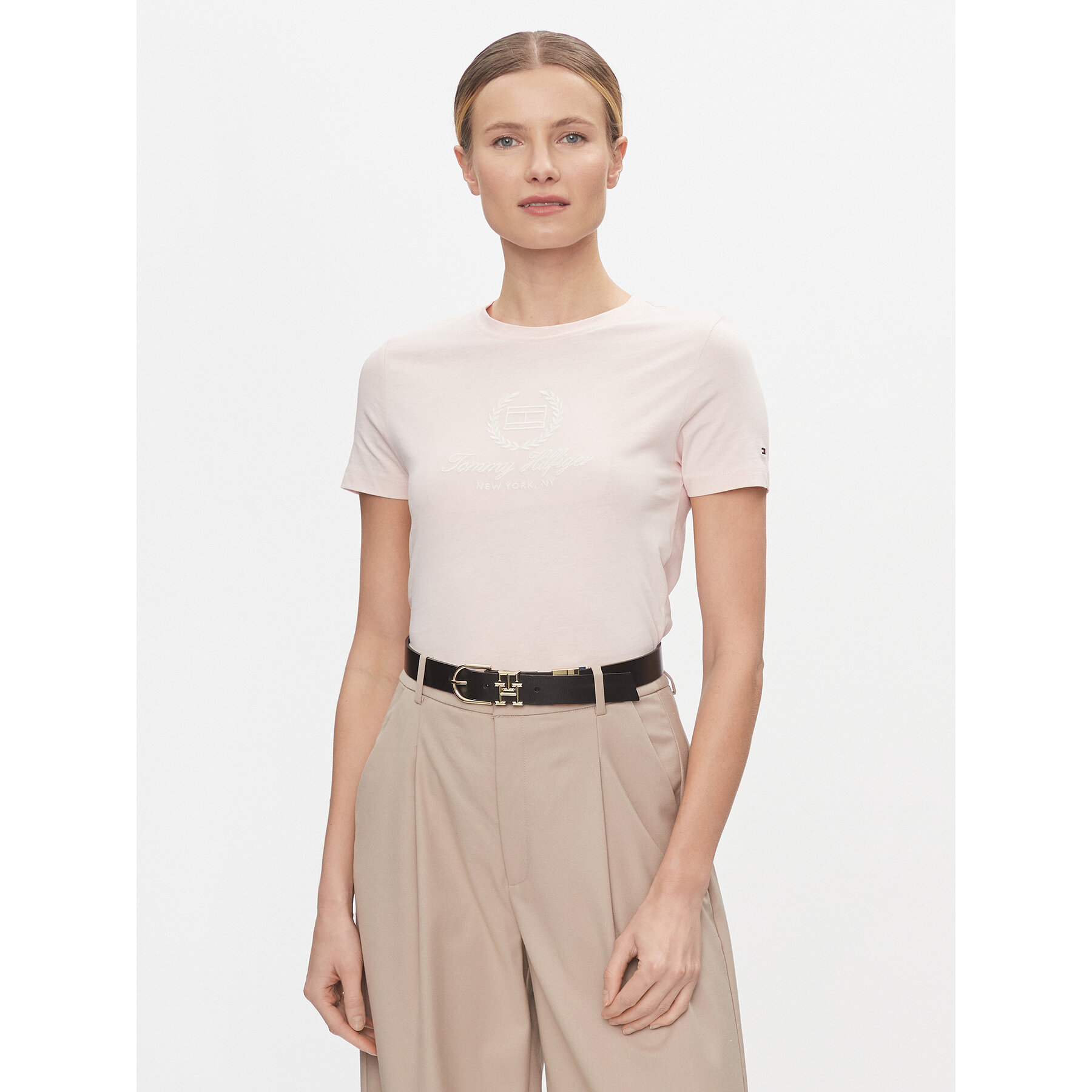 Tommy Hilfiger T-Shirt Flag Script WW0WW41761 Ροζ Slim Fit