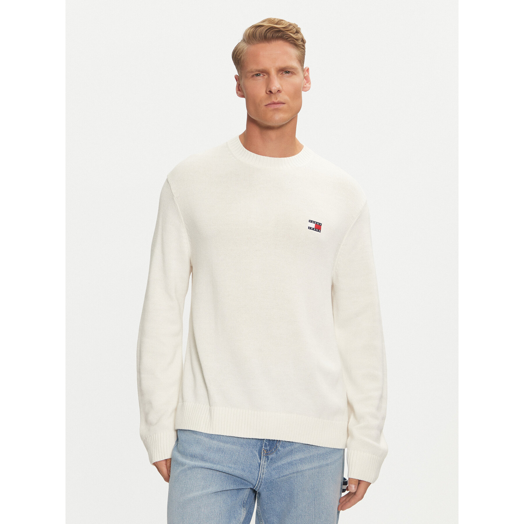 Tommy Jeans Pullover Badge DM0DM20706 Weiß Regular Fit