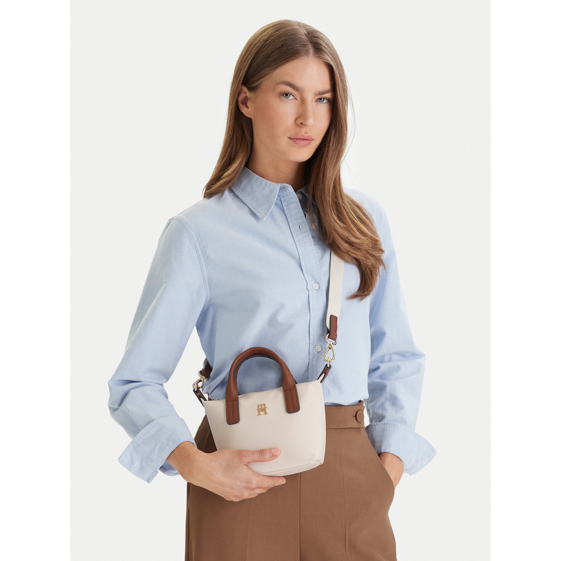 Geantă Tommy Hilfiger Popette Micro Tote AW0AW18368 Écru