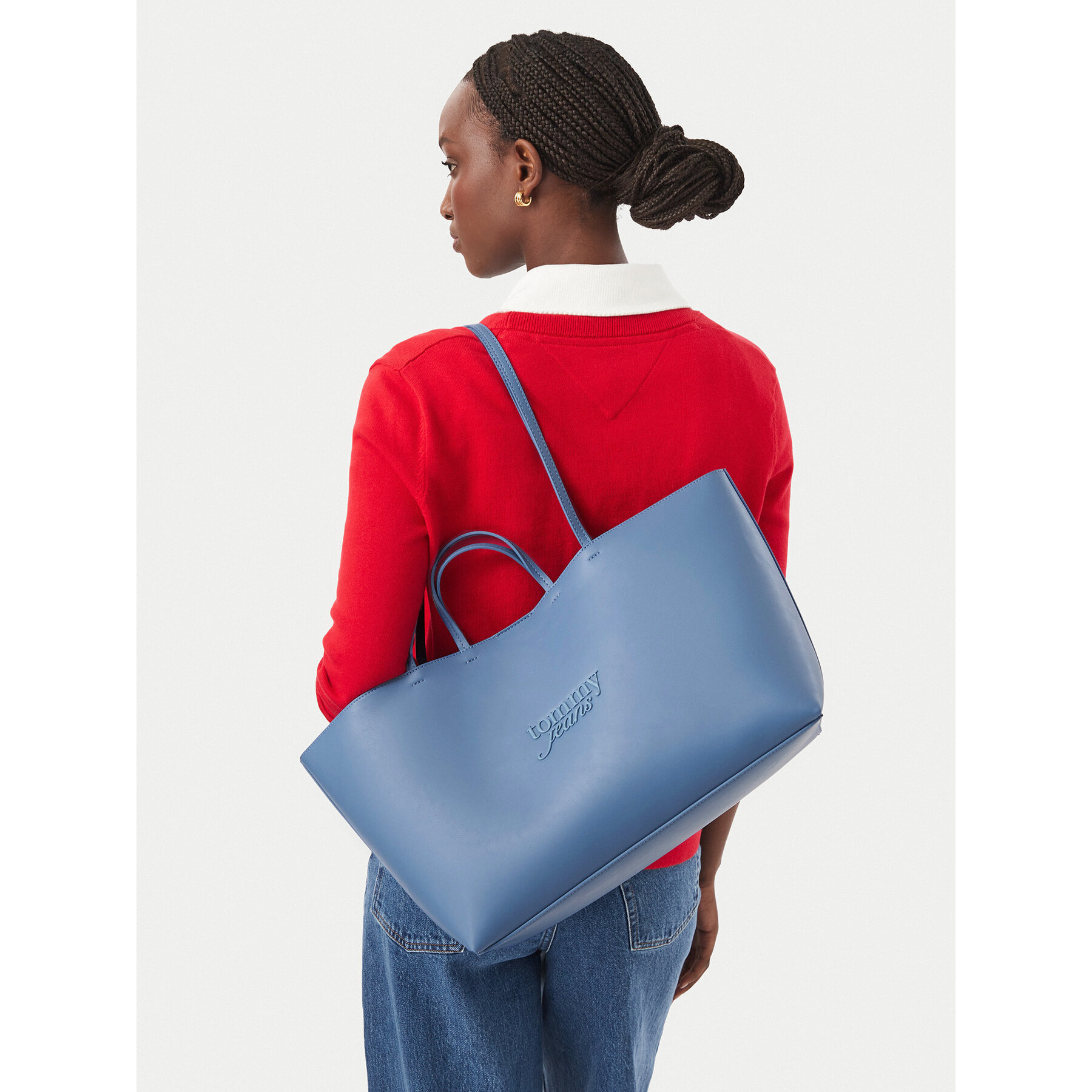 Torbica Tommy Jeans Tjw Must Tote AW0AW19051 Svijetlo plava