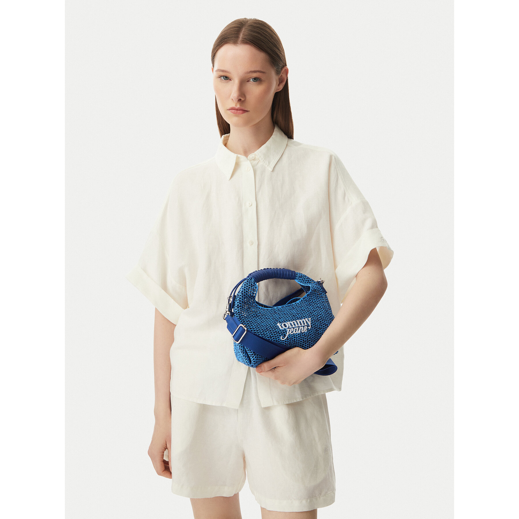 Geantă Tommy Jeans Tjw Summer Crochet Crossover AW0AW18779 Albastru