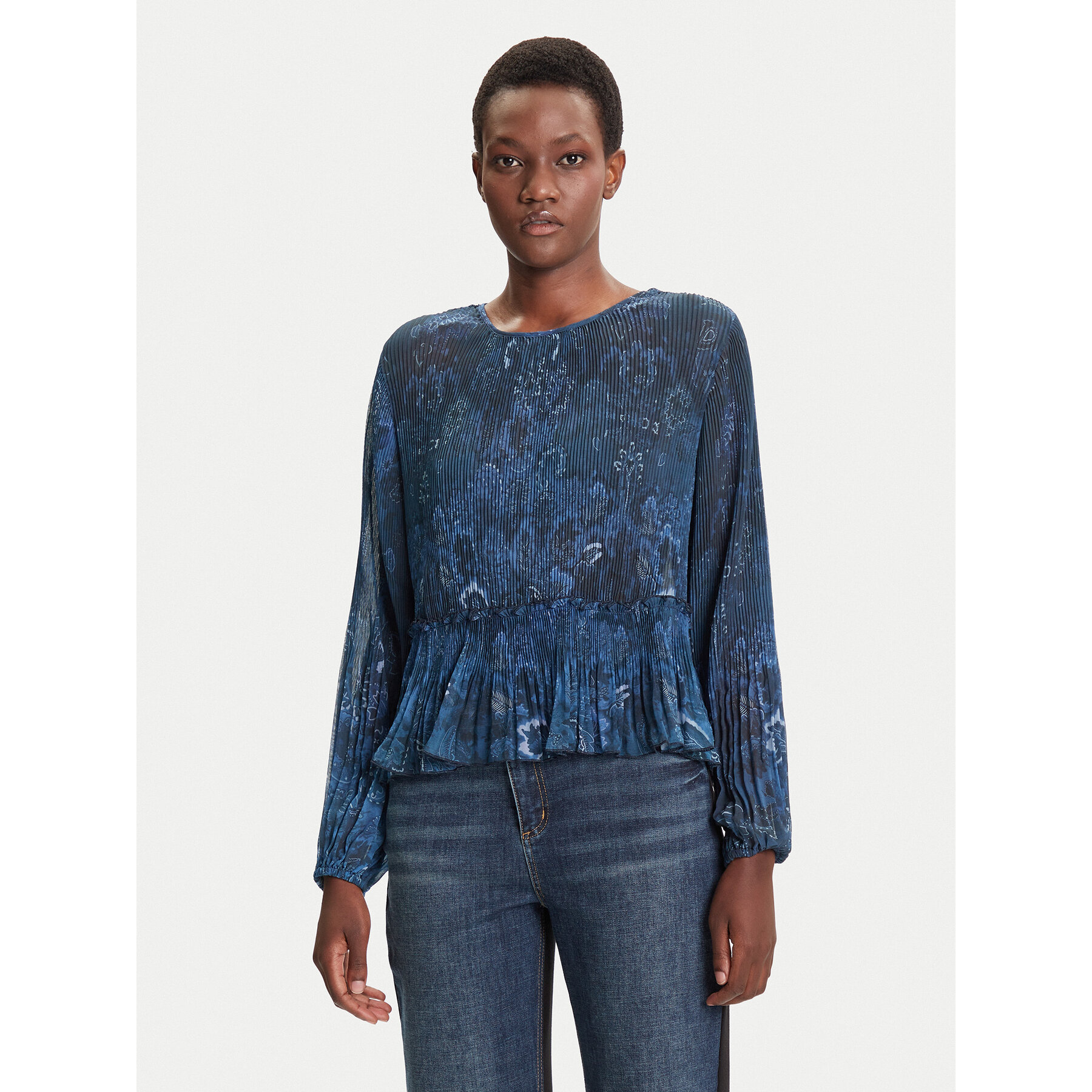 Desigual Bluse Plise 25WWBW09 Dunkelblau Regular Fit