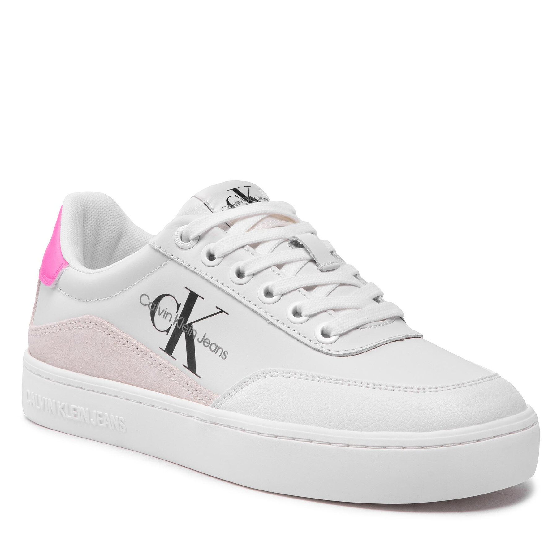 Sneakers Calvin Klein Jeans Classic Cupsole Laceup Low Lth YW0YW00699 White/Neon Pink 0LA CALVIN KLEIN JEANS imagine noua