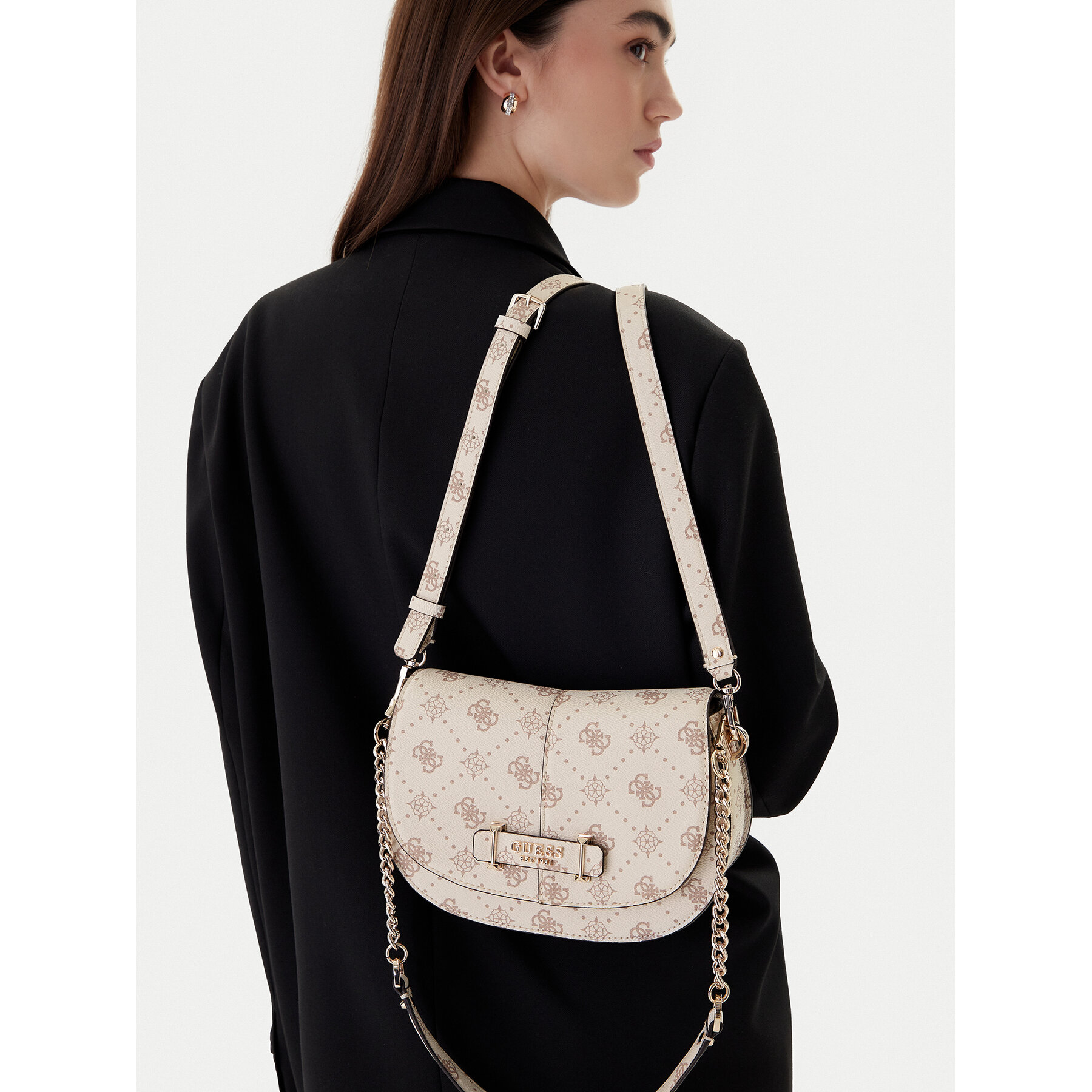 Дамска чанта Guess Carrie Logo HWGP98 98200 Екрю