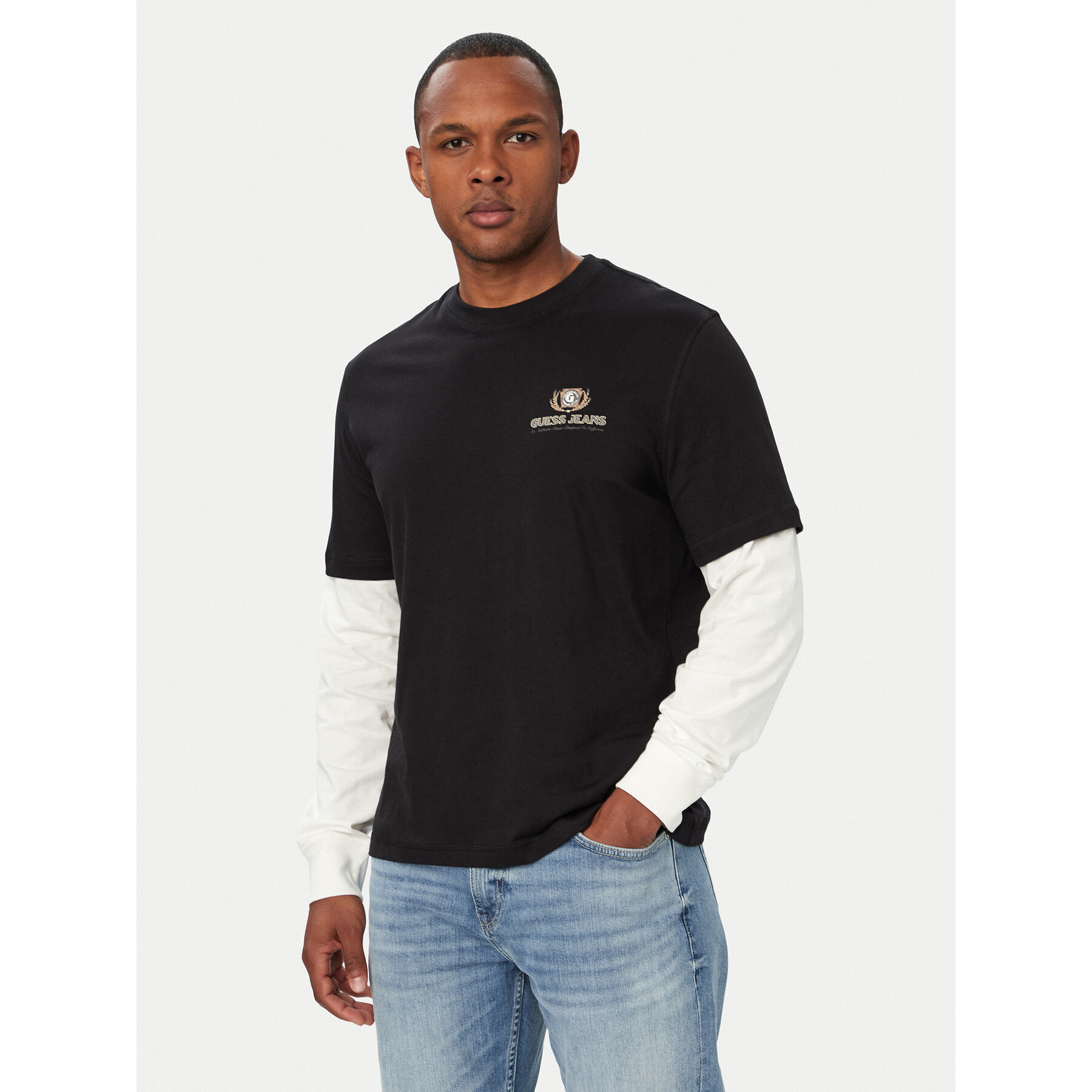 Guess Jeans Marškinėliai ilgomis rankovėmis M6YI04 K3644 Juoda Regular Fit