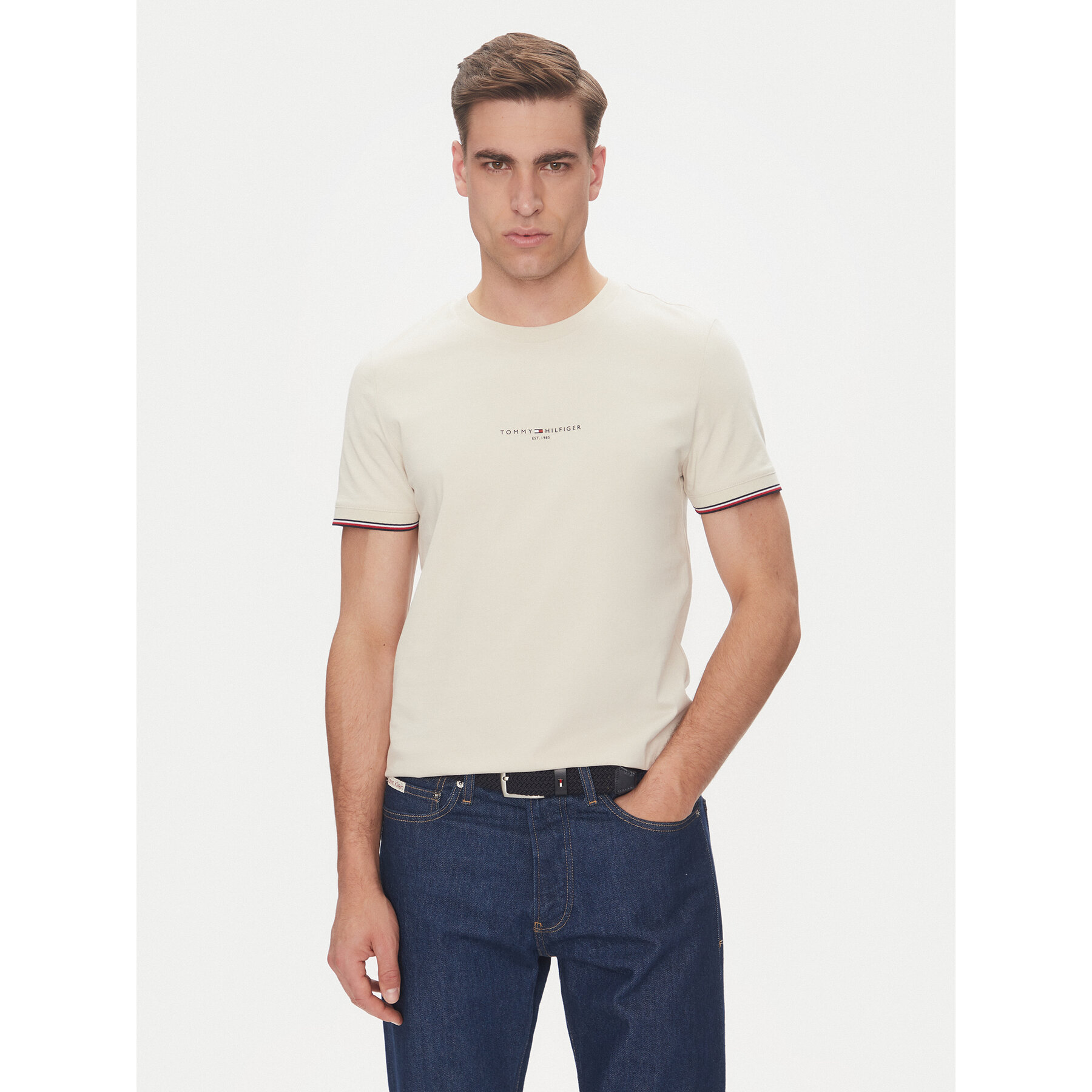 Tommy Hilfiger Póló Logo MW0MW32584 Bézs Regular Fit