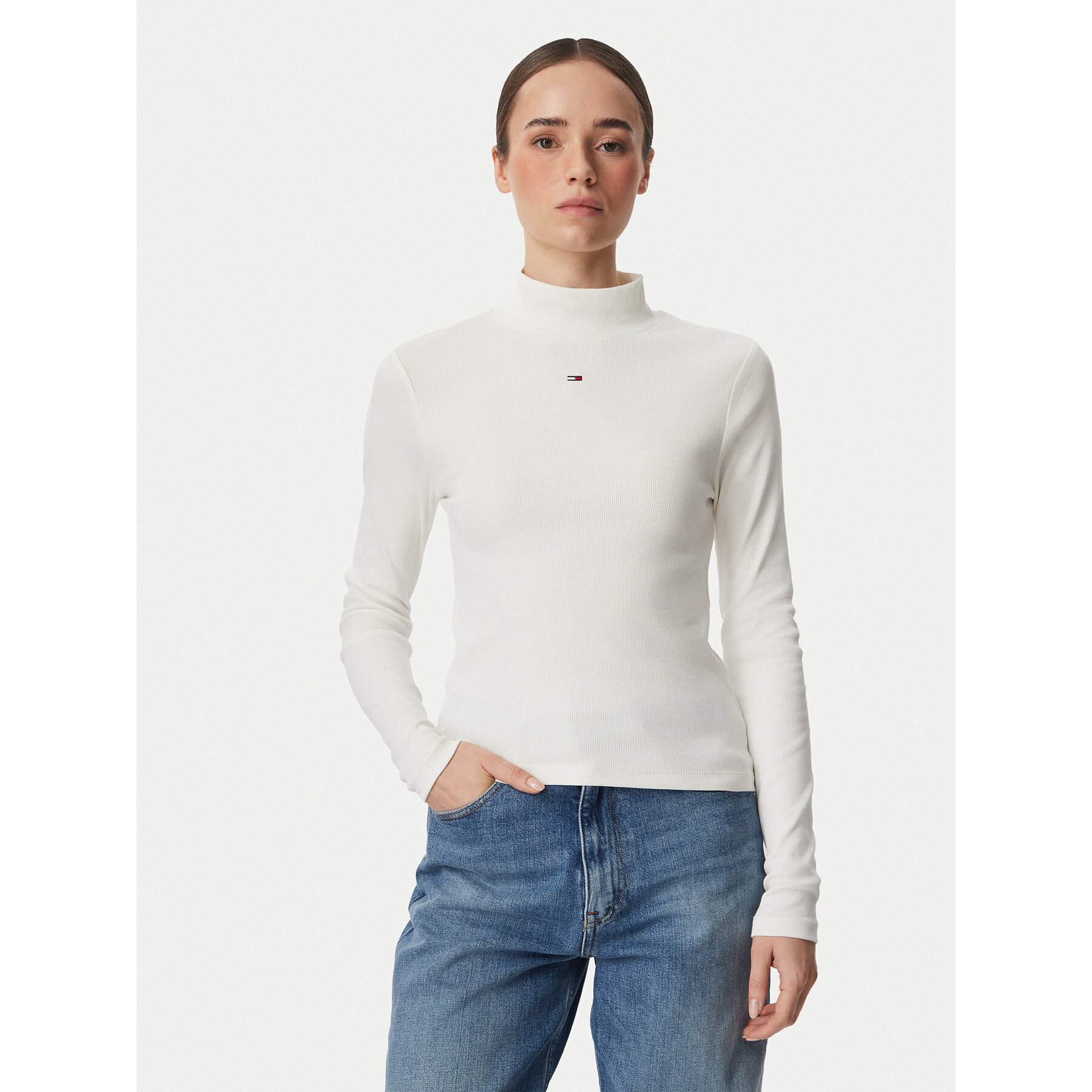 Tommy Jeans Bluse Essential DW0DW19830 Weiß Slim Fit