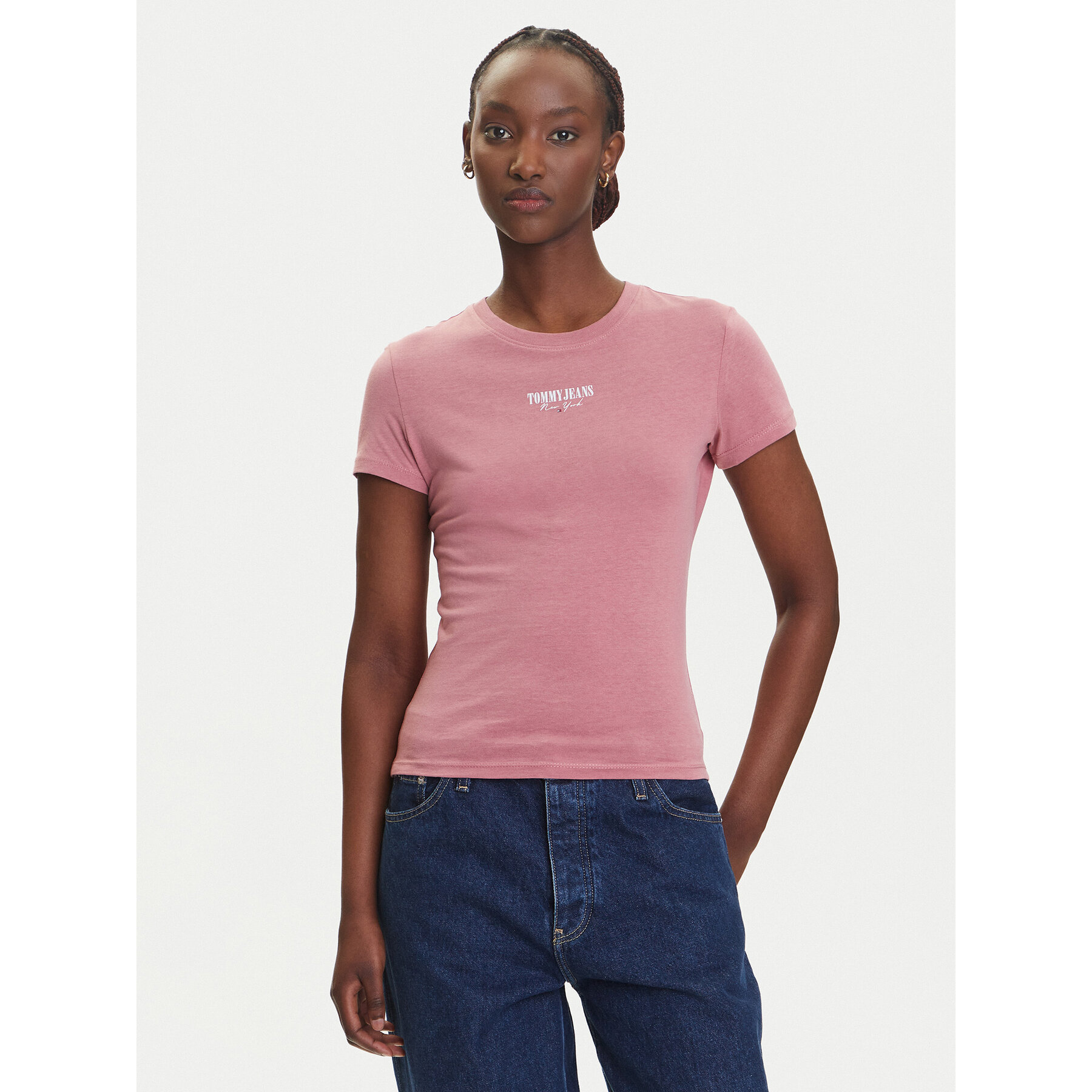 Tommy Jeans Póló Essential DW0DW20913 Rózsaszín Slim Fit