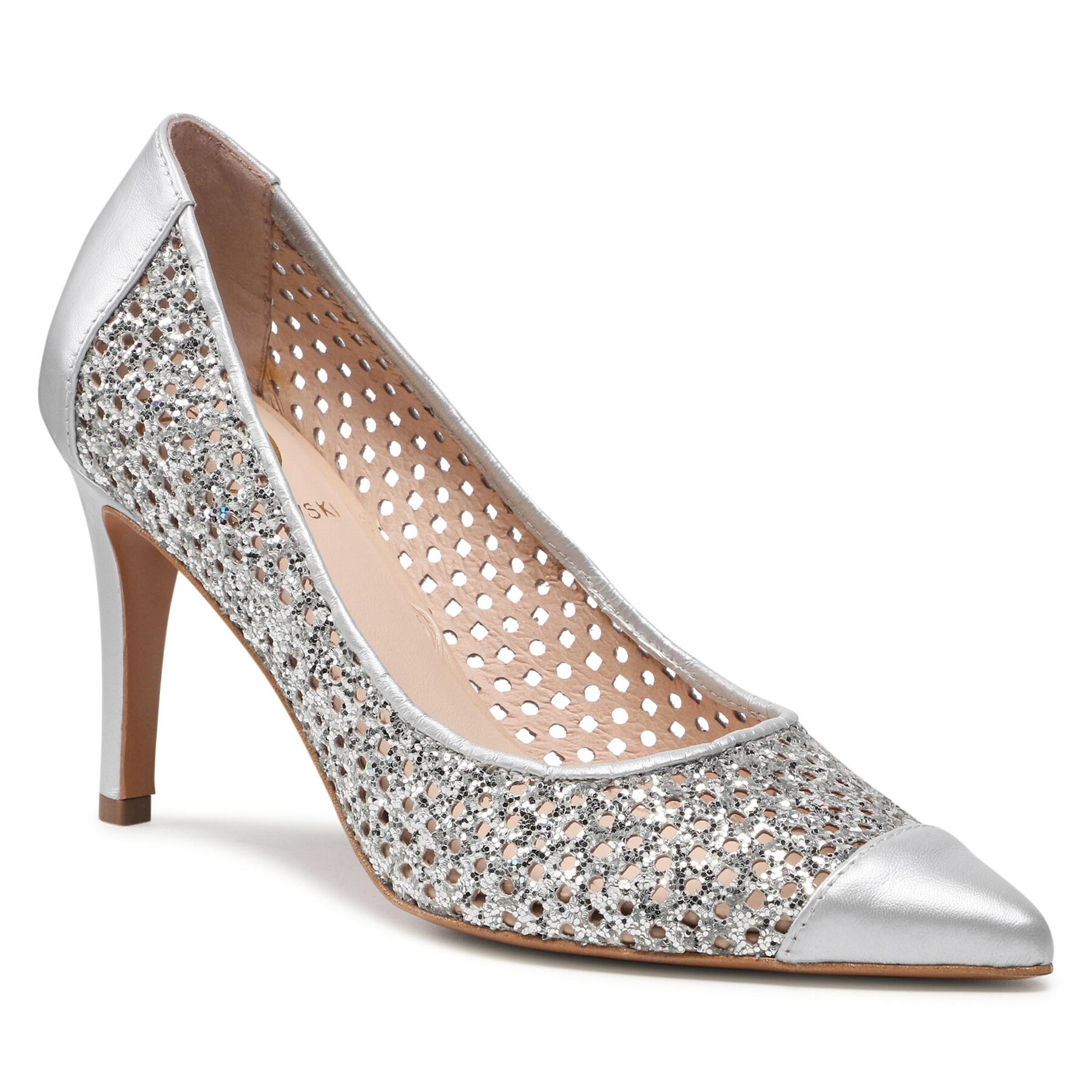 Pantofi cu toc subțire Baldowski D03906-2835-002 Floranil Lunar/Gliter Srebrny Baldowski imagine noua