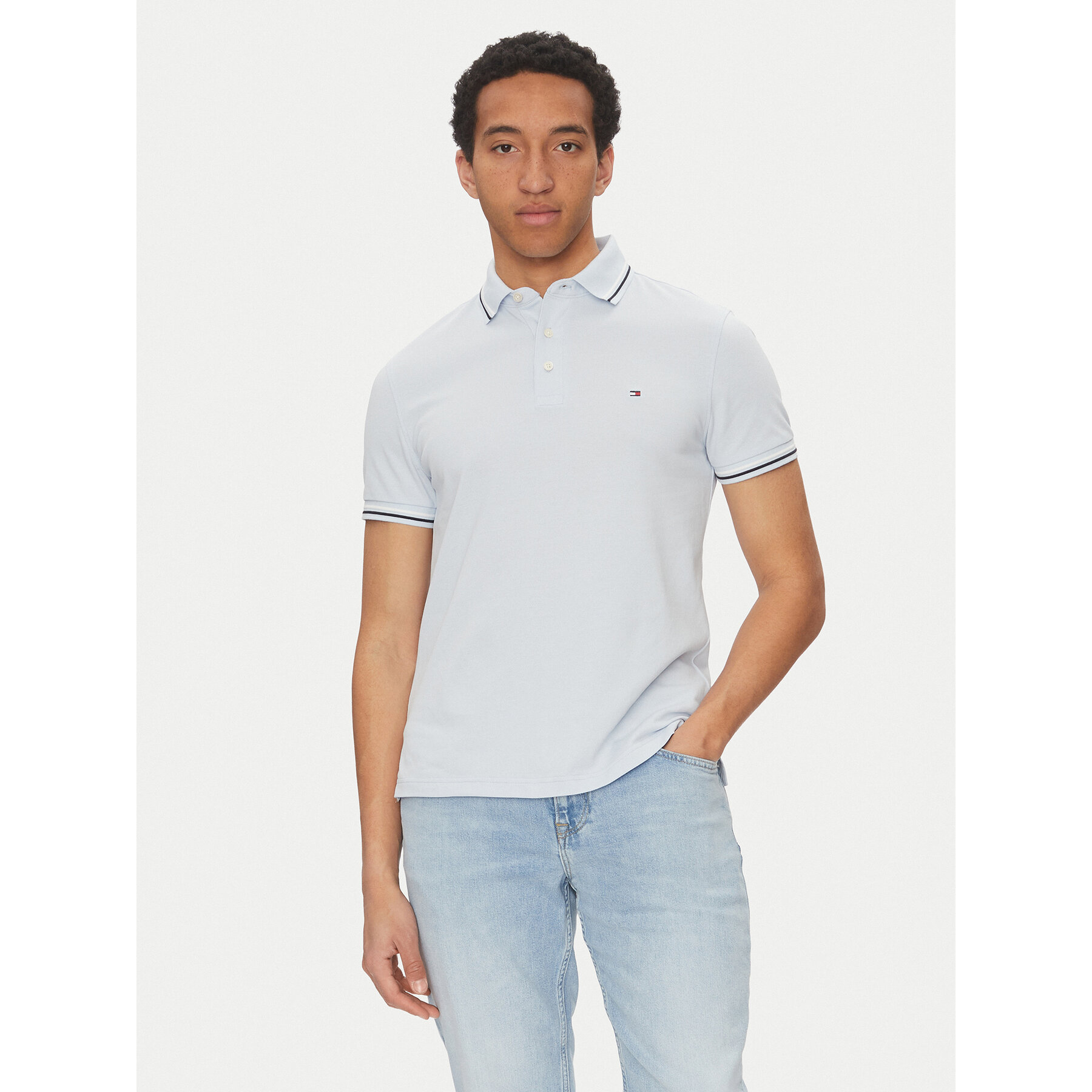 Tommy Hilfiger Polo majica Seasonal MW0MW39993 Svetlo modra Slim Fit