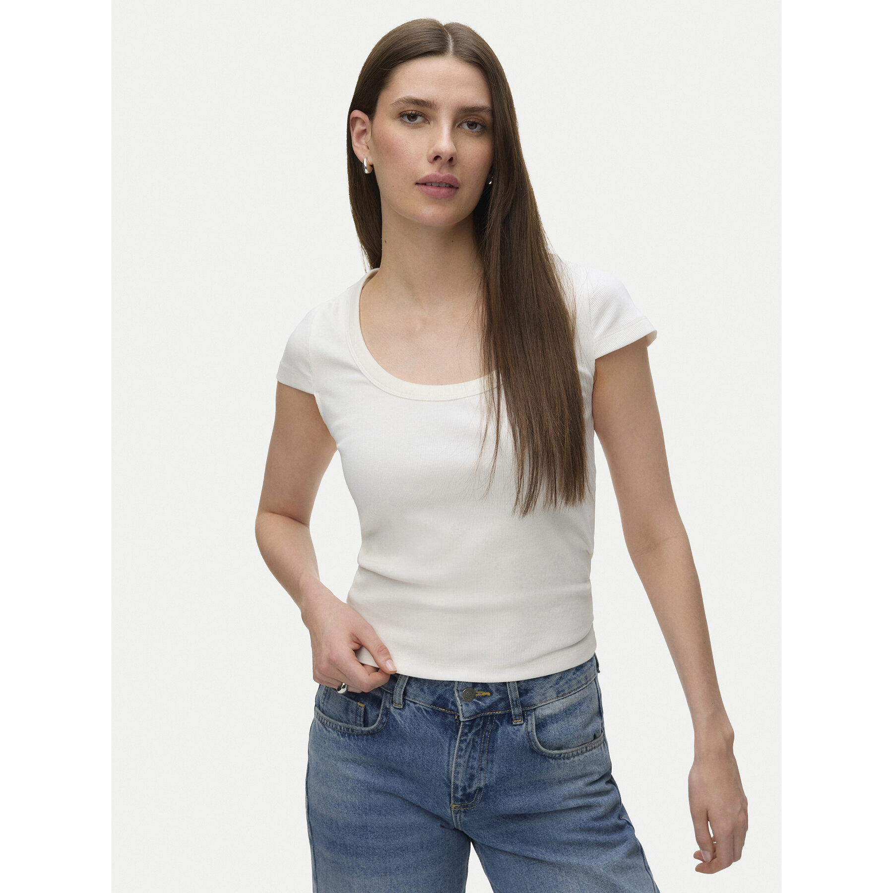 Vero Moda T-shirt Chloe 10344953 Bijela Slim Fit