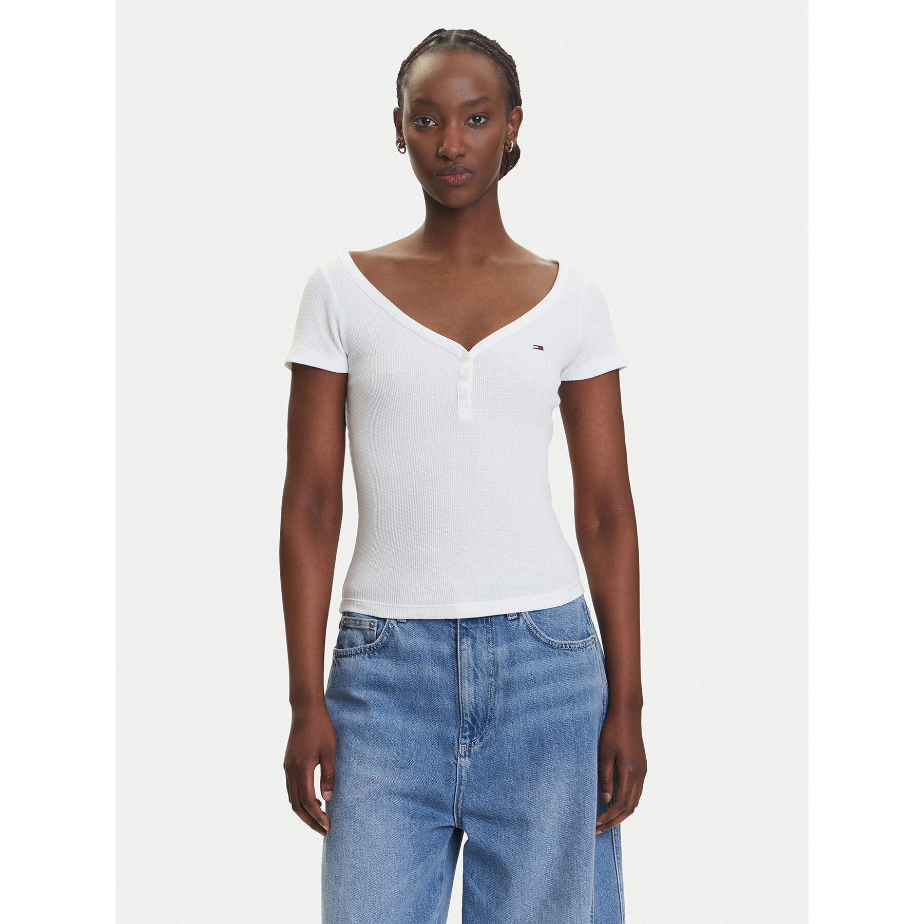 Tommy Jeans Póló Henley DW0DW20902 Fehér Slim Fit