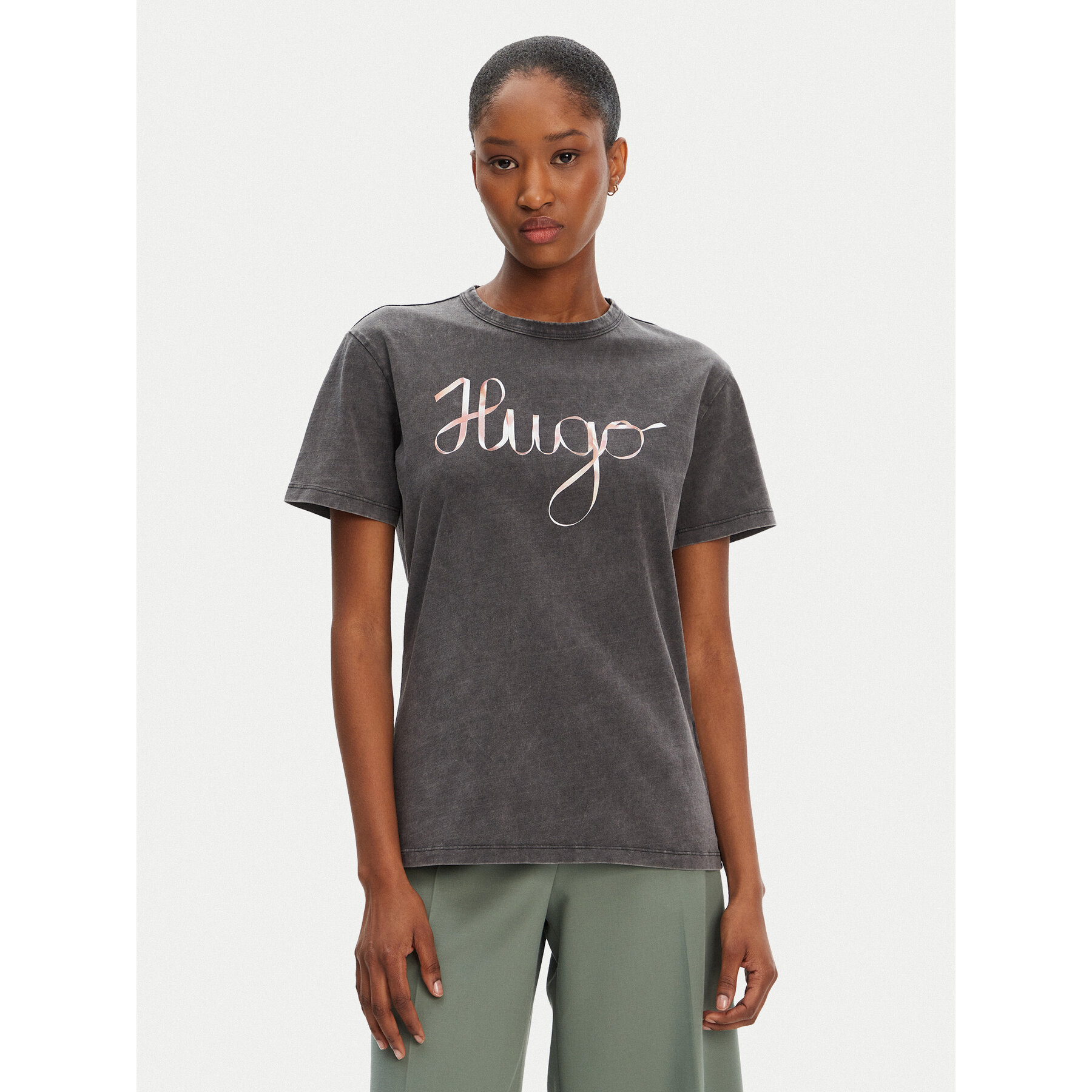 HUGO T-Shirt Damacia_5 50544868 Μαύρο Regular Fit