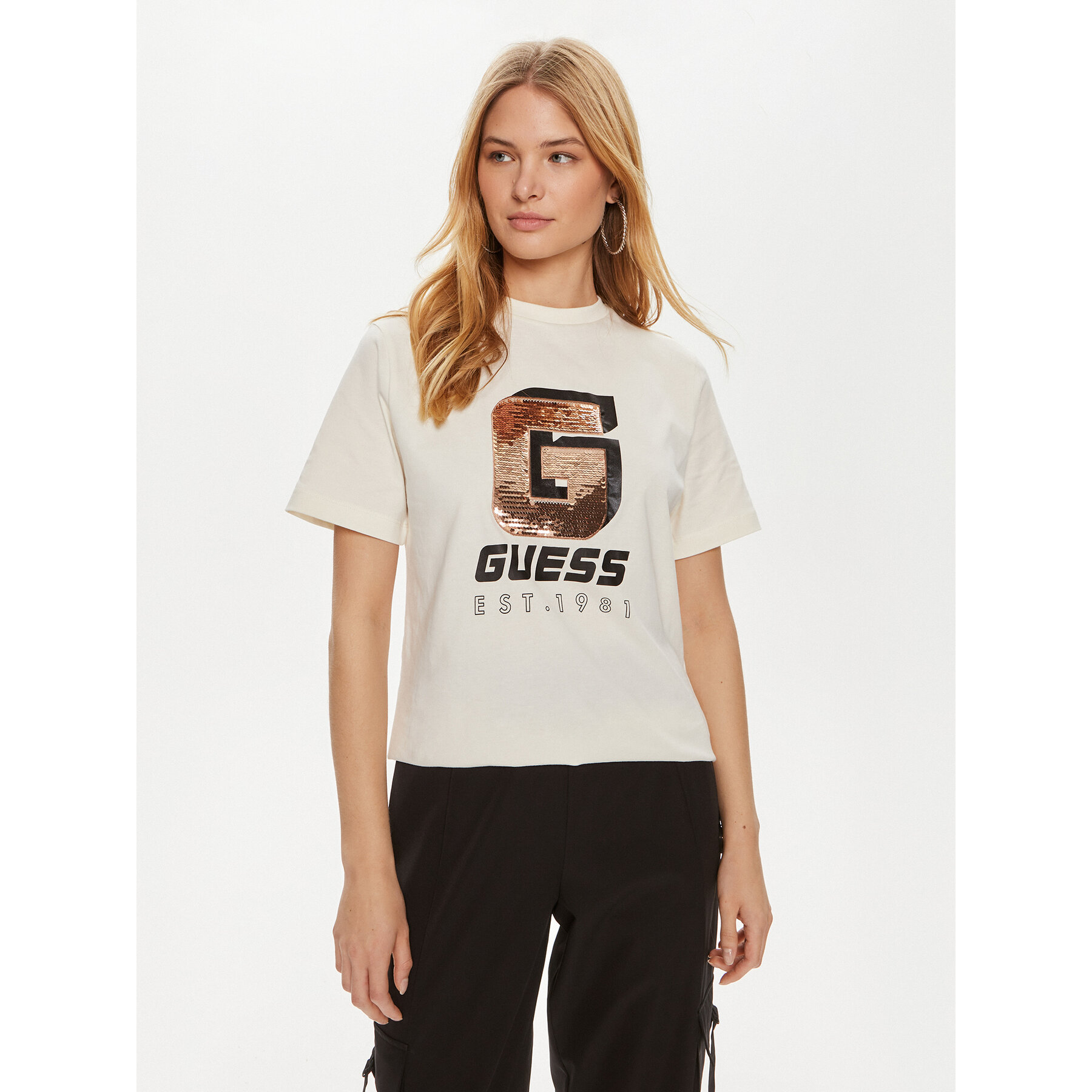 Guess T-Shirt Ines V4YI07 I3Z14 Εκρού Regular Fit