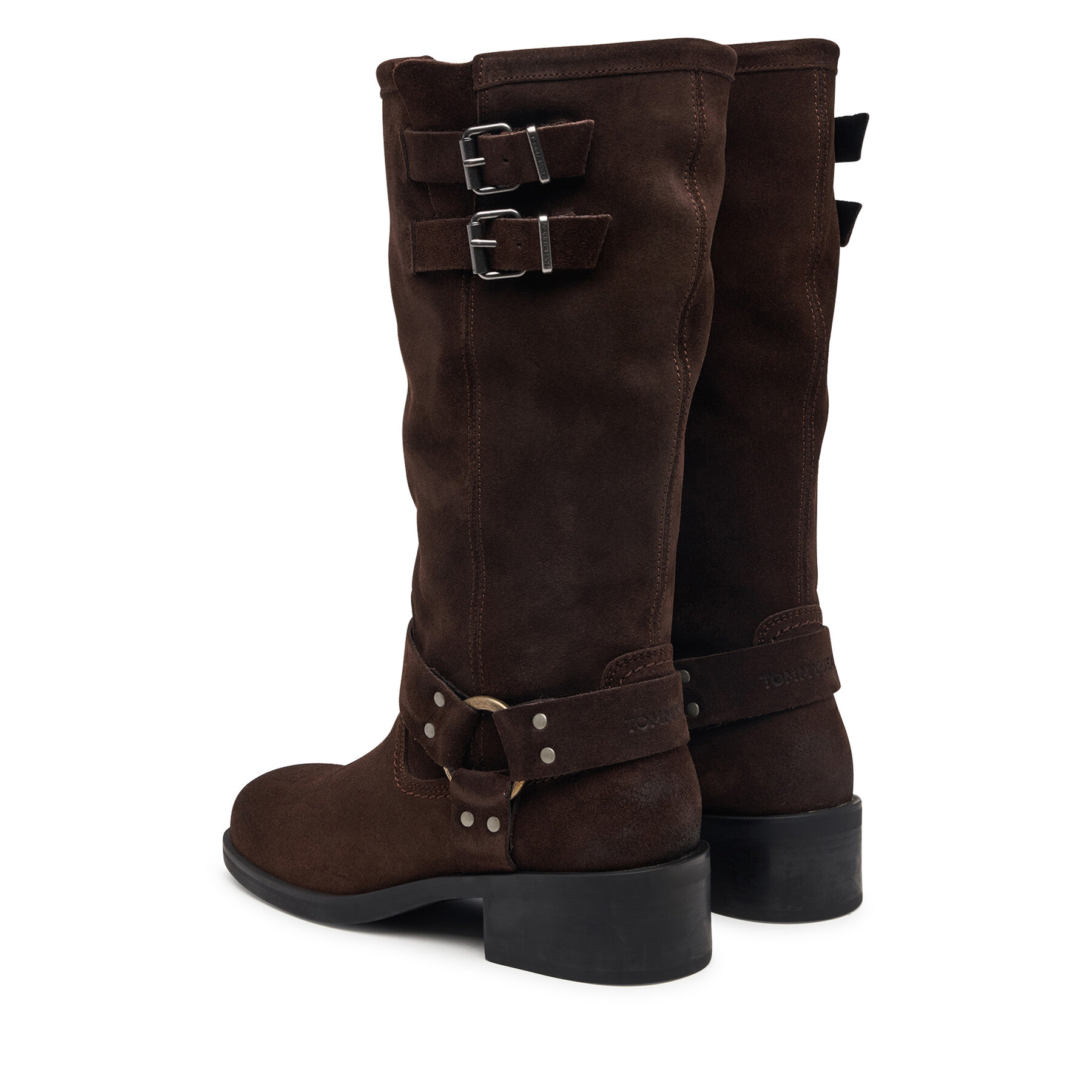 Jahalni škornji Tommy Jeans Tjw Brushed Suede Biker Boots EN0EN03110 Temno rjava