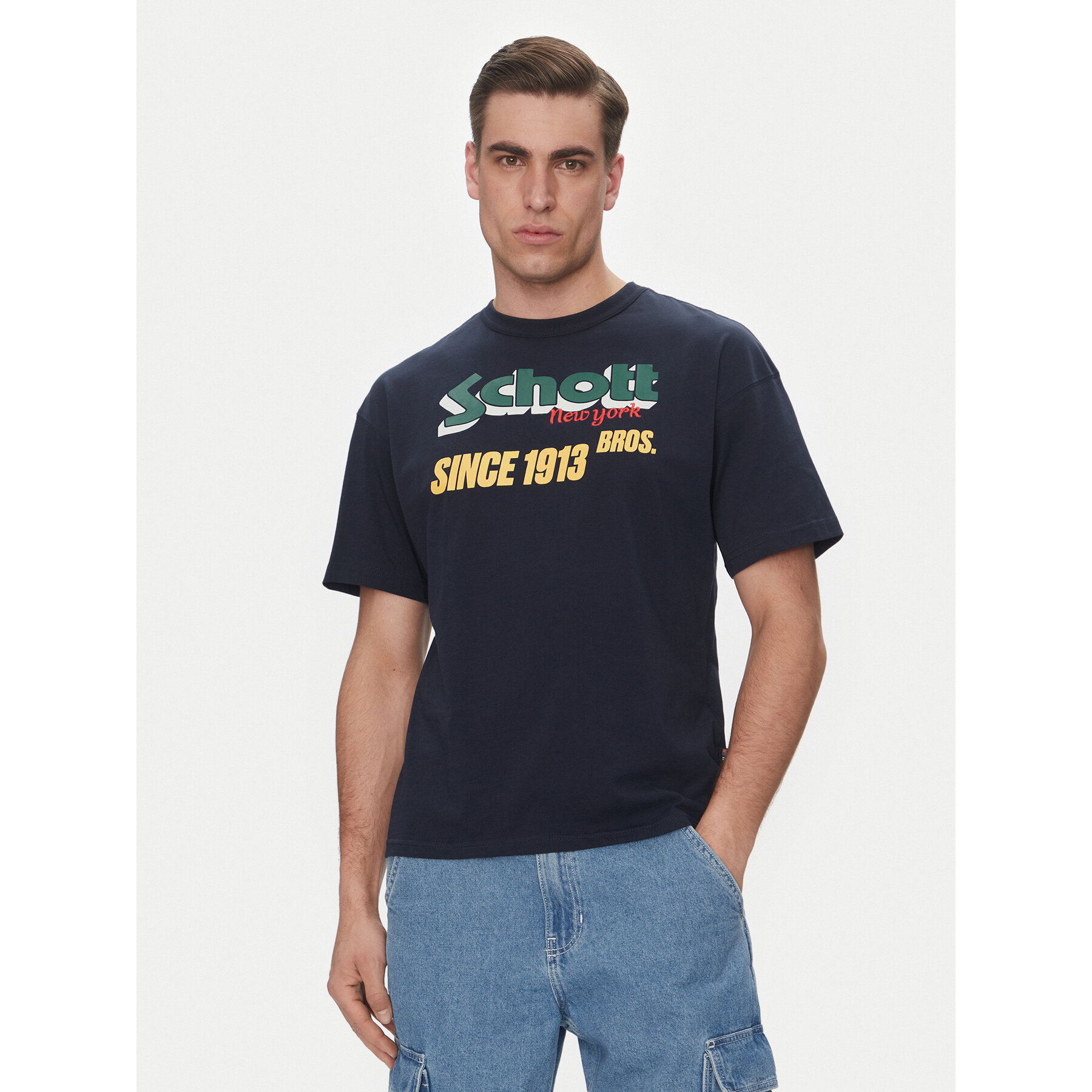 SCHOTT N.Y.C. SCHOTT N.Y.C. T-Shirt TSTRAVIS Σκούρο μπλε Regular Fit