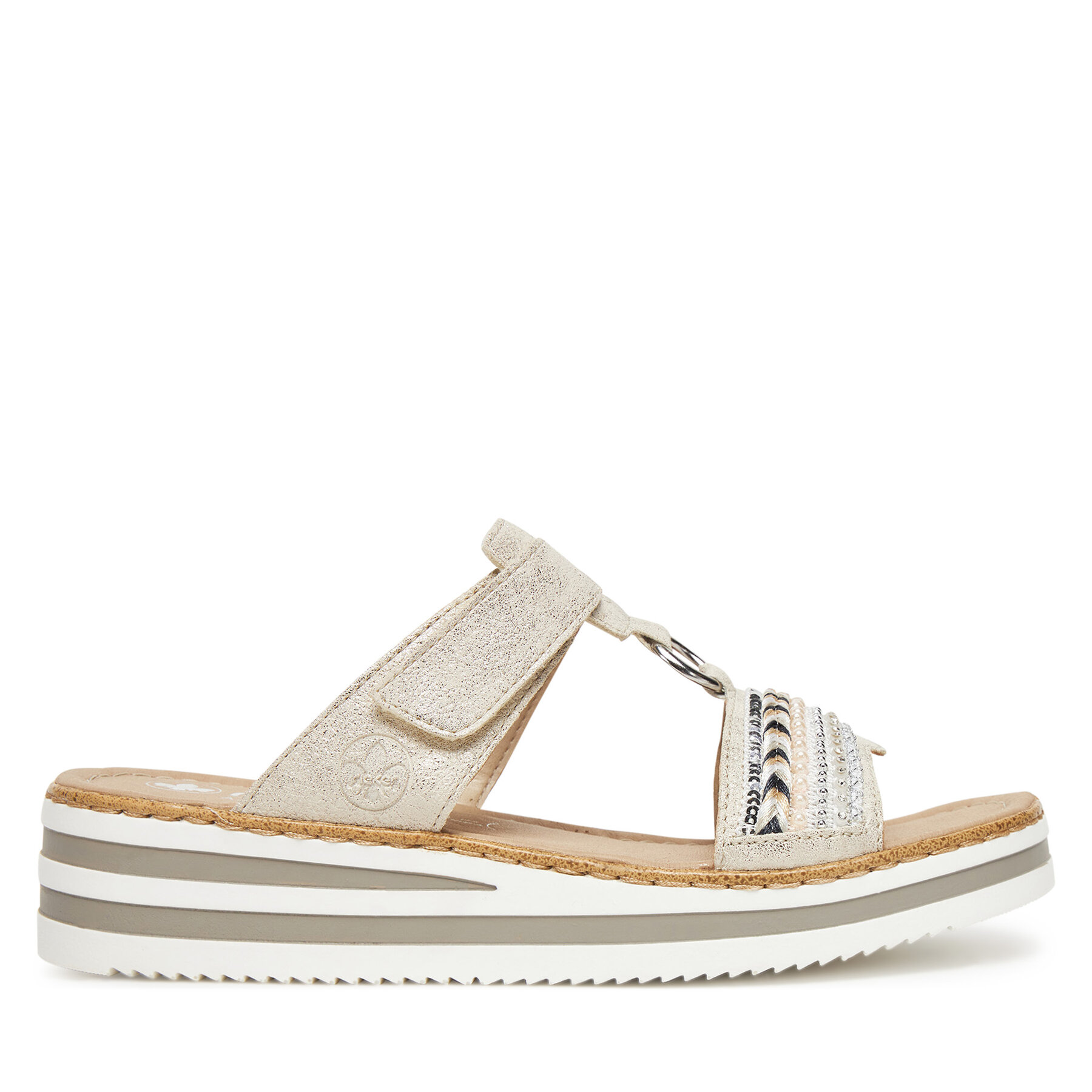 Damen Pantoletten Rieker, Schuhgröße 39, Silberfarben, V02M6-60