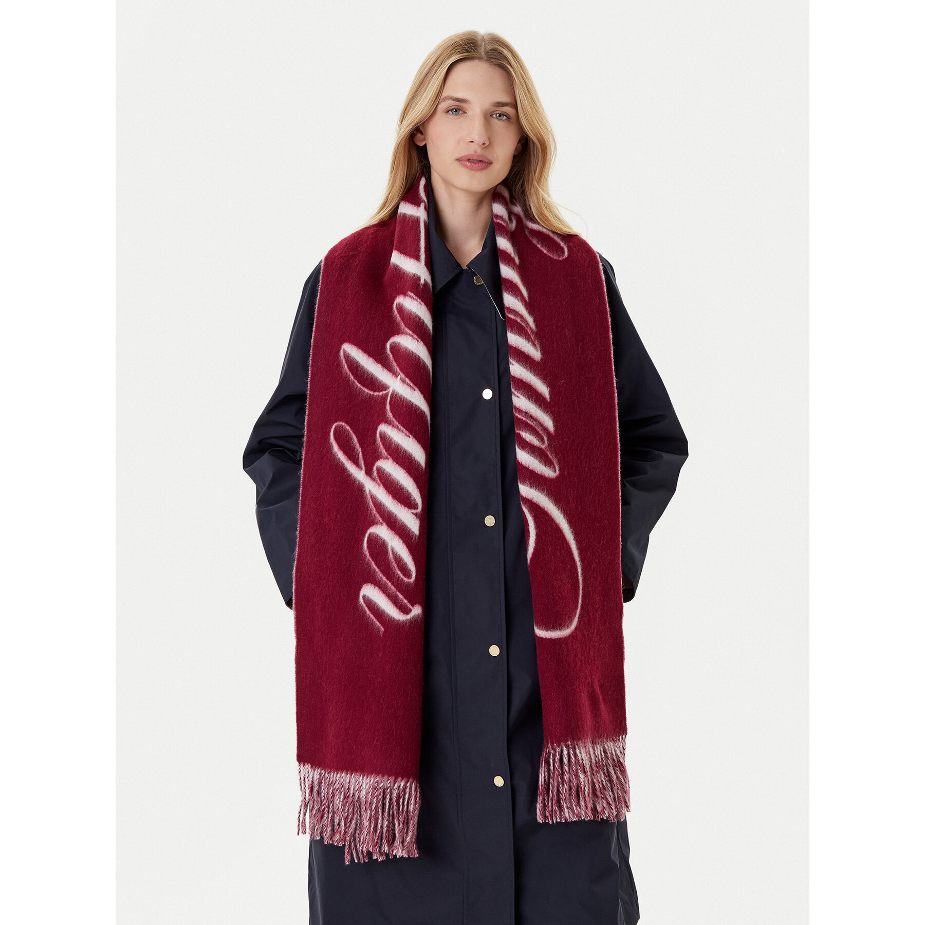 Damski Szalik Tommy Hilfiger Bordowy Script Logo AW0AW17786