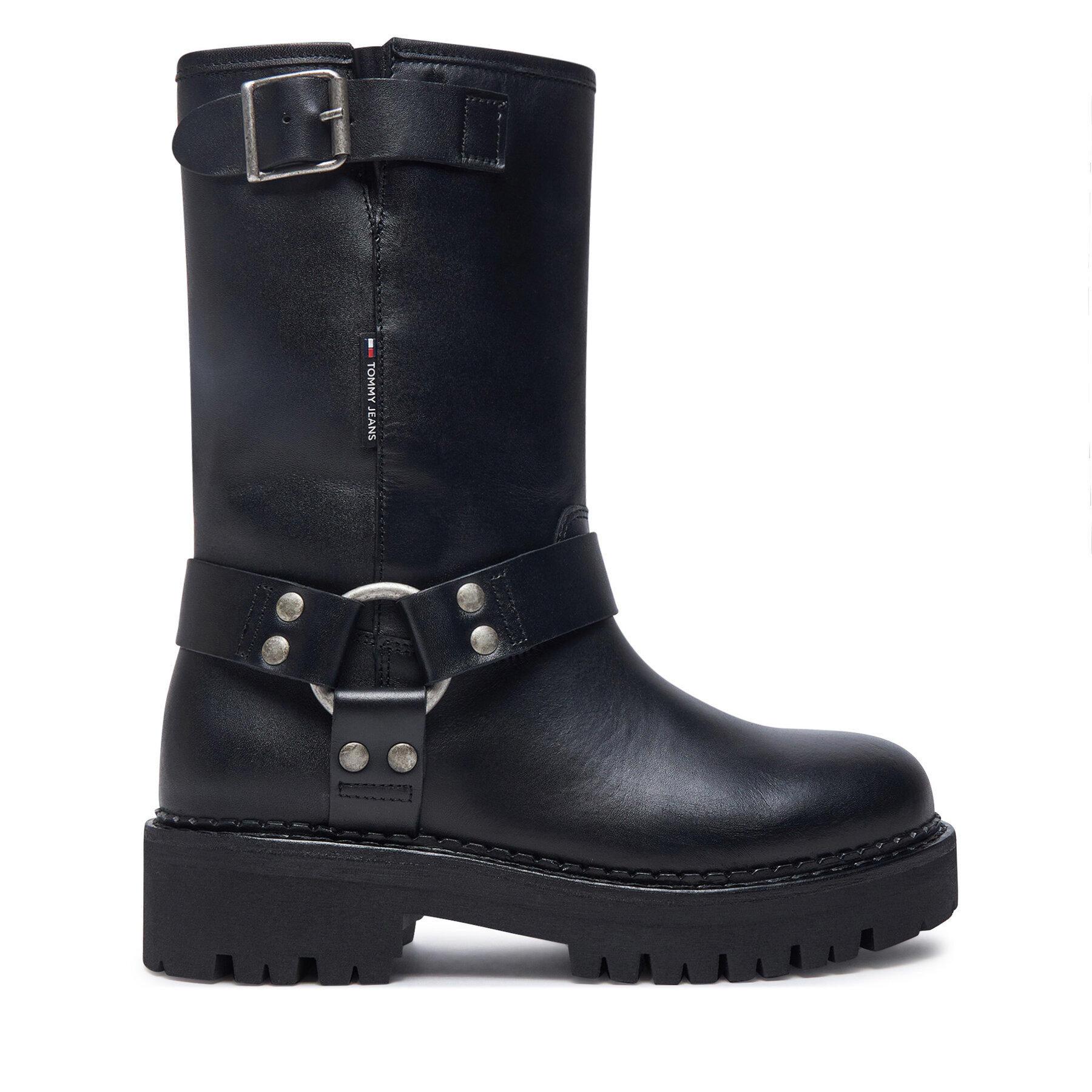 Polokozačky Tommy Jeans Tjw Urban Biker Boot Leather EN0EN02728 Černá