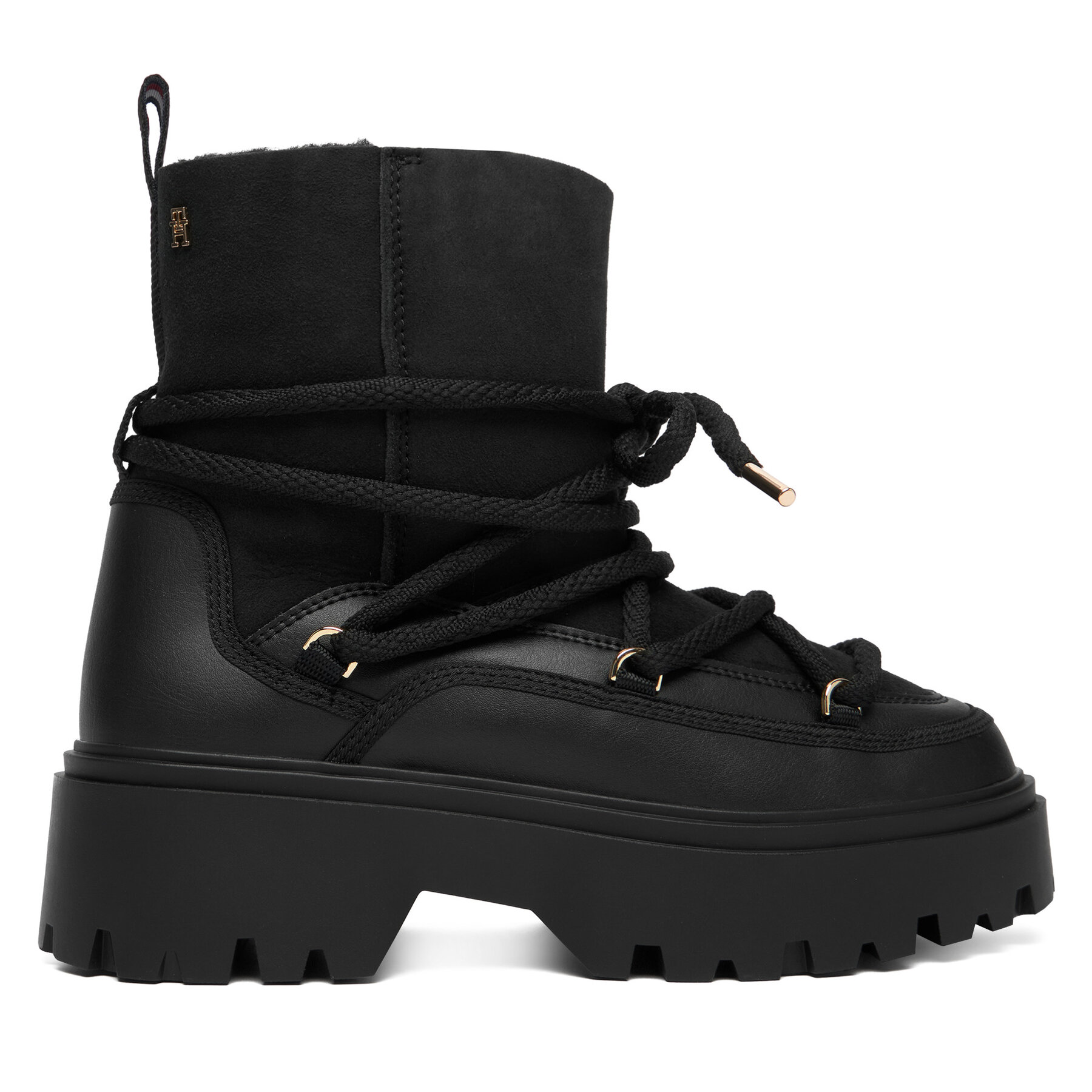 Hótaposó Tommy Hilfiger Real Shearling Laceup Snowboot FW0FW08996 Fekete