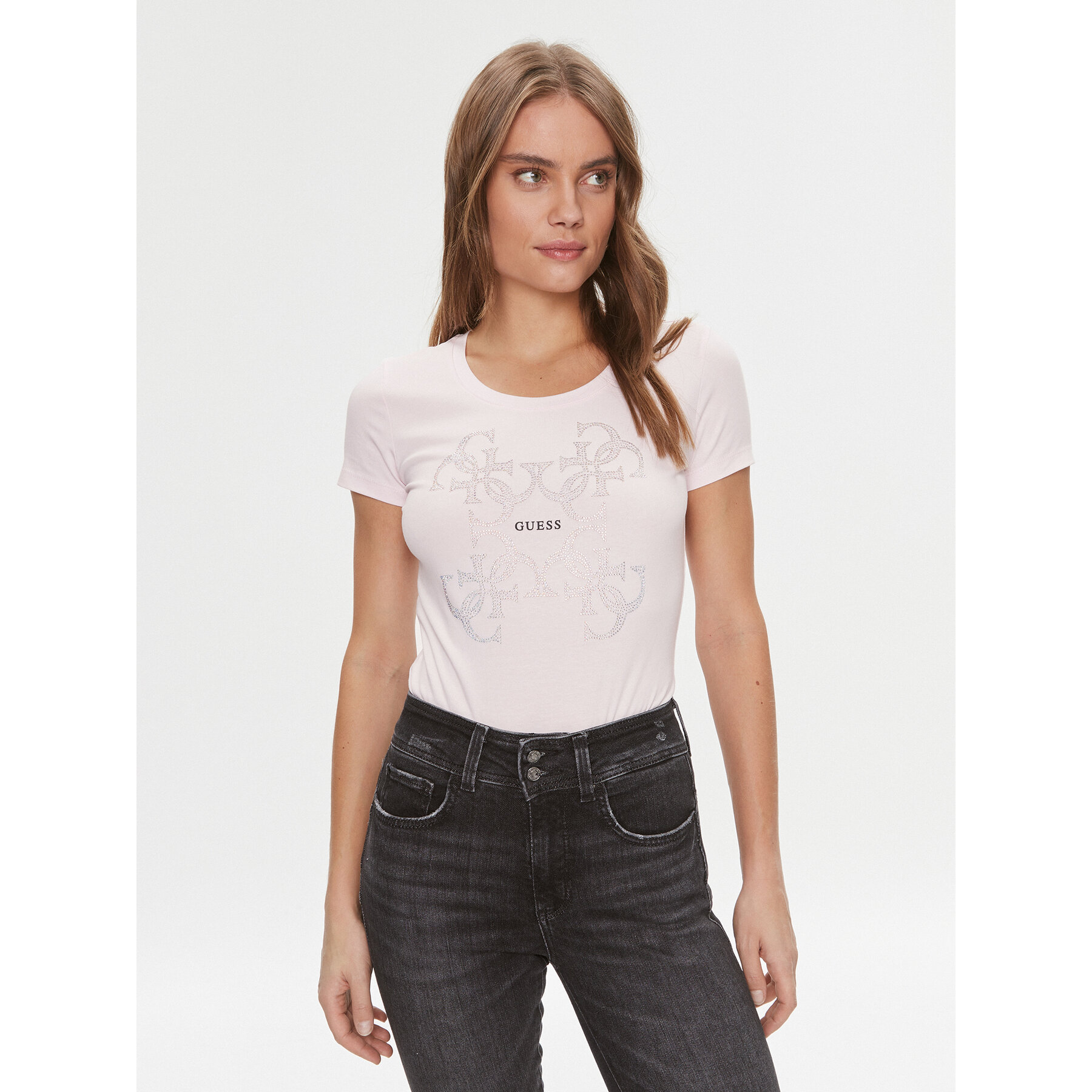 Guess Póló W4RI35 J1314 Rózsaszín Slim Fit