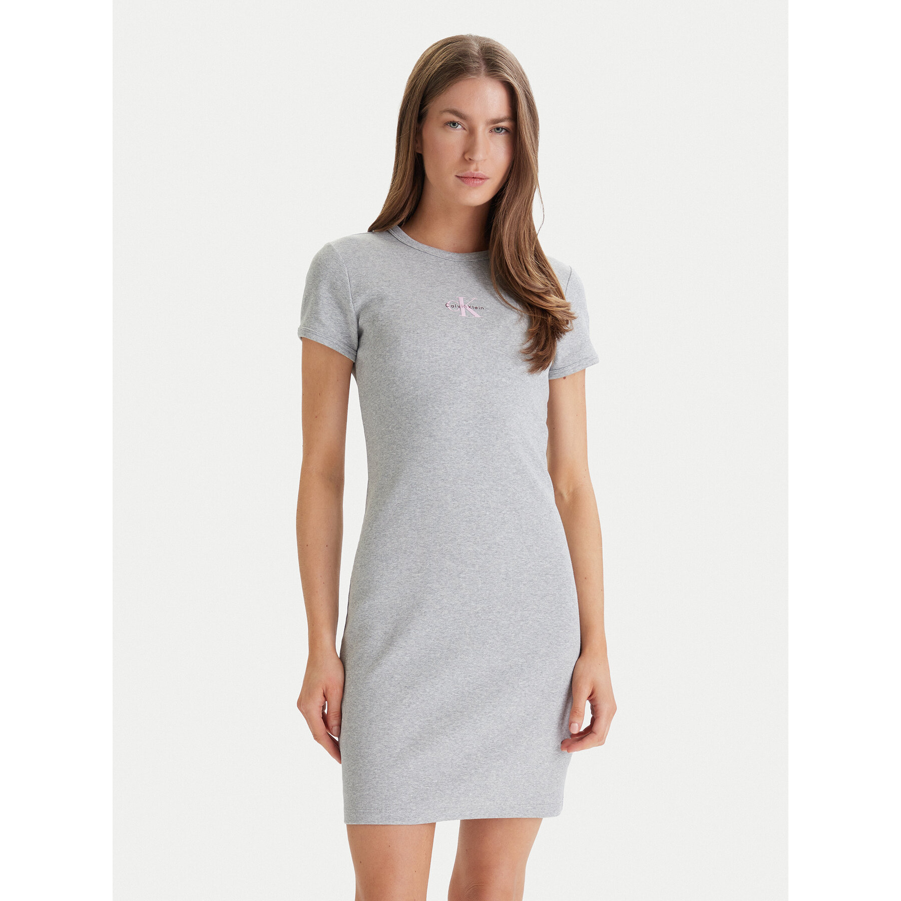Calvin Klein Jeans Kleid für den Alltag Monologo Baby LV047F241G Grau Slim Fit