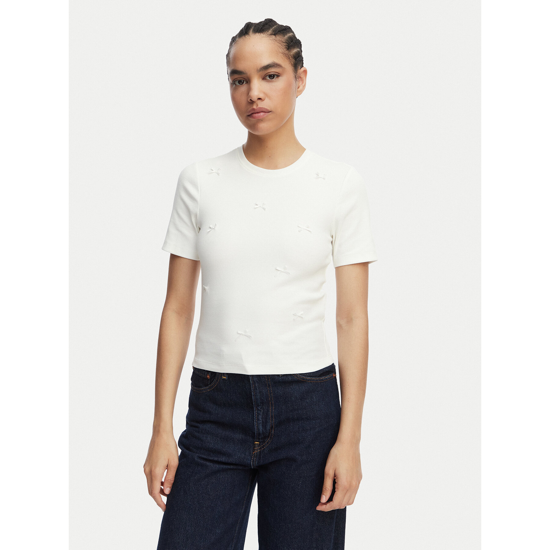 ONLY T-shirt Femke 15369336 Krem Slim Fit