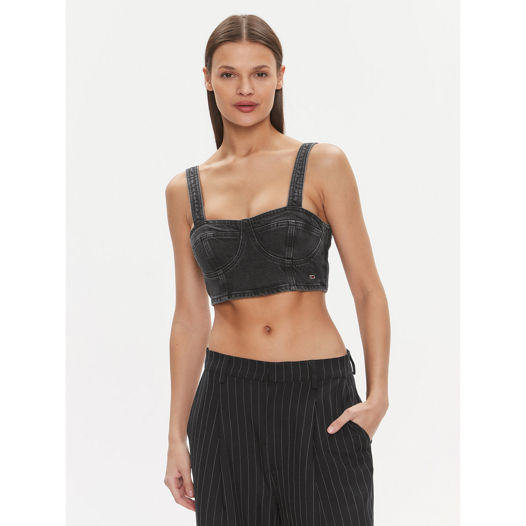 Tommy Jeans Felső Bustier Top Ah7185 DW0DW17699 Fekete Slim Fit