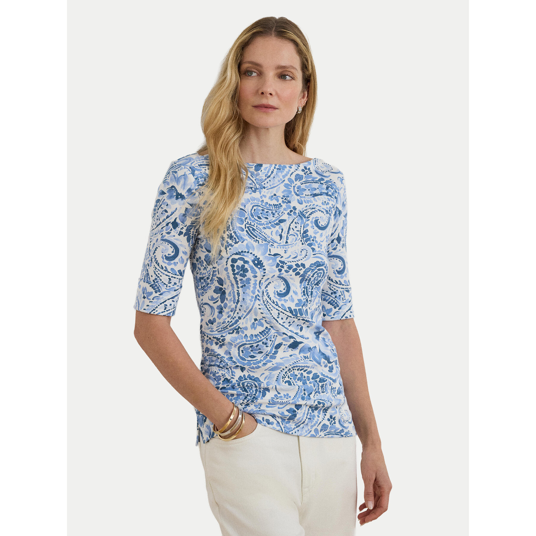 LAUREN RALPH LAUREN Bluse 200P09110001 Hellblau Slim Fit