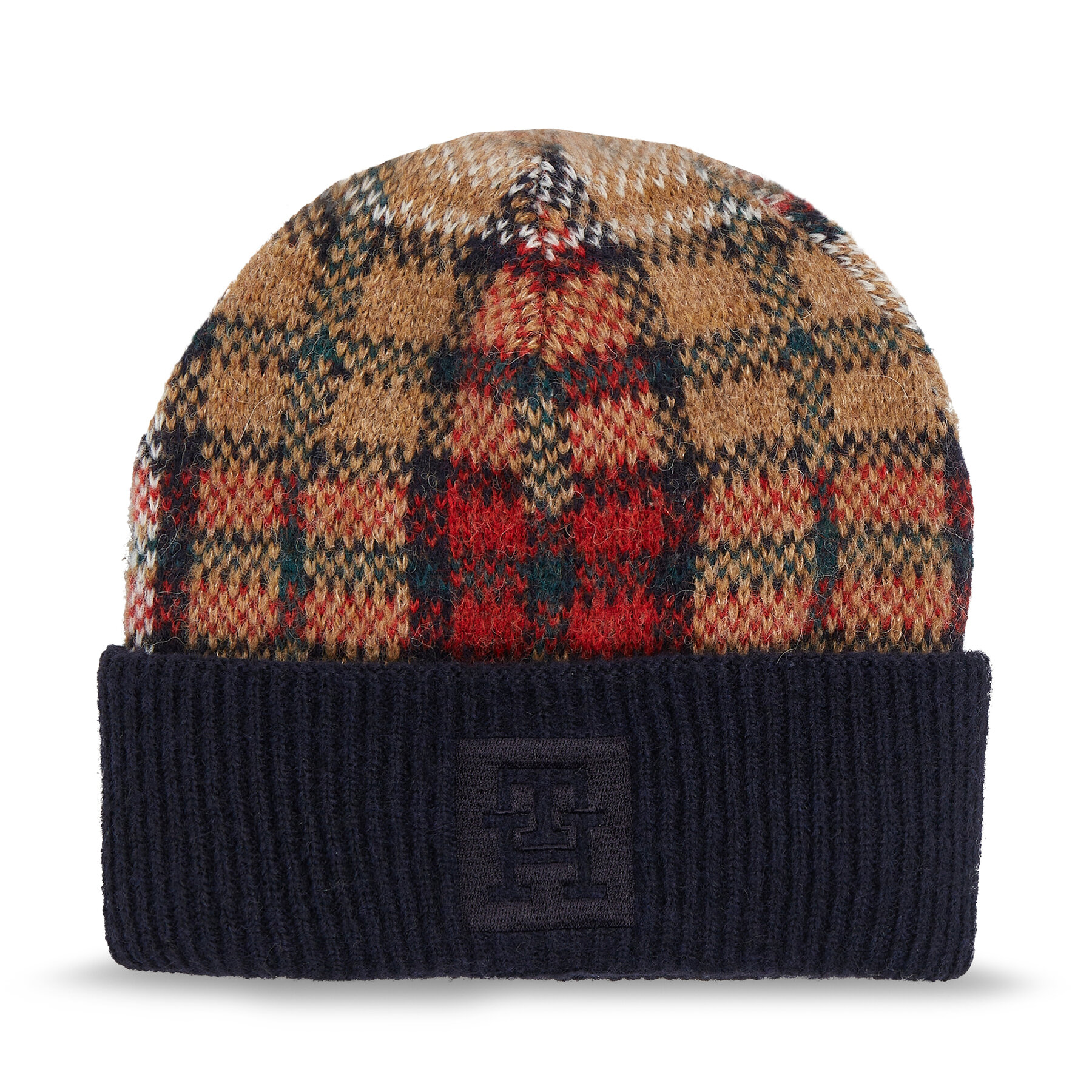 Damska Tommy Hilfiger Czapka Granatowy Tommy Check Beanie AW0AW15315