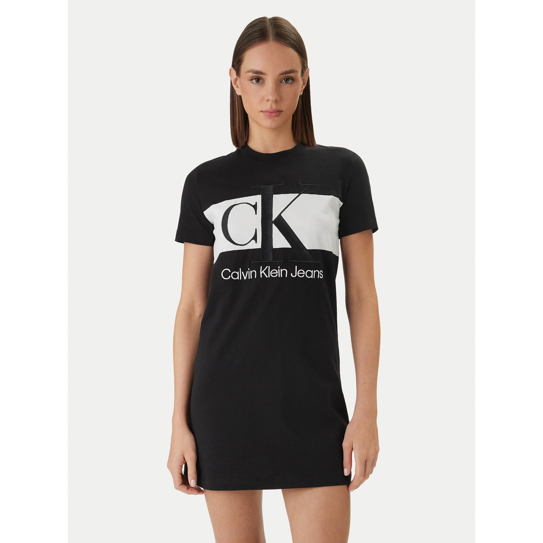 Calvin Klein Kleid für den Alltag Blocking LV047F288G Schwarz Regular Fit