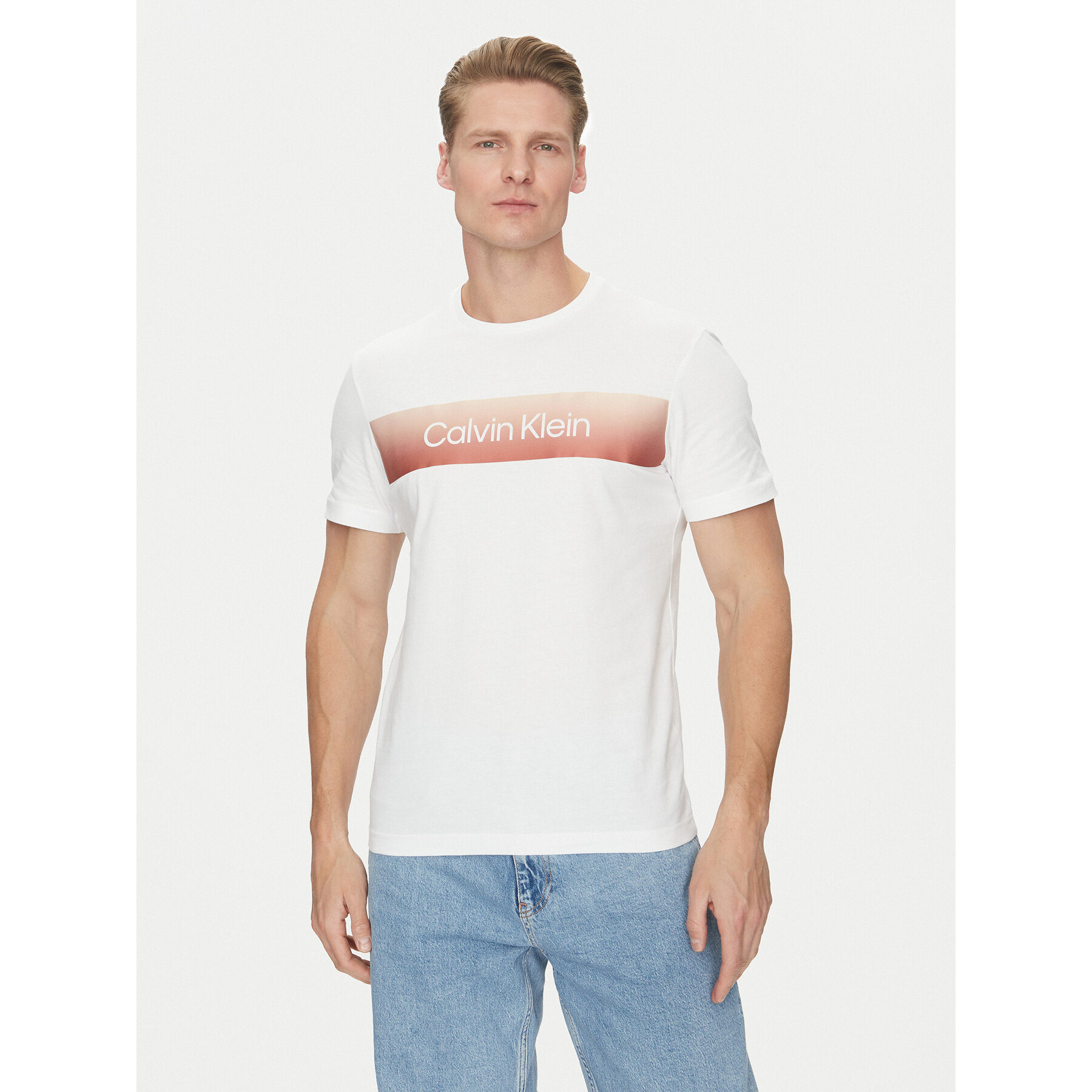 Calvin Klein T-shirt Linear Ombre K10K114163 Bianco Regular Fit
