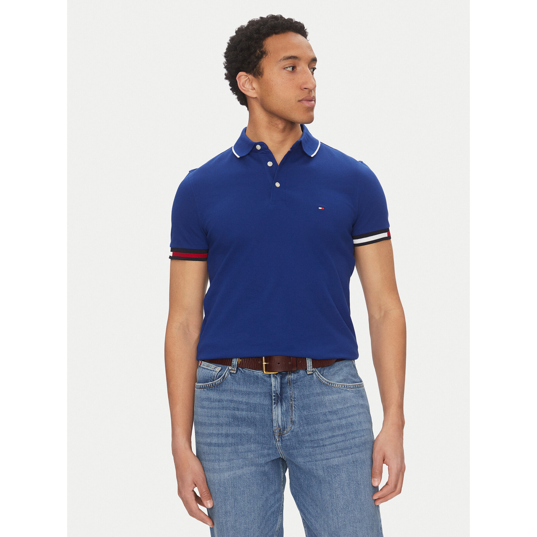 Tommy Hilfiger Pólóing Flag Cuff MW0MW38458 Kék Slim Fit