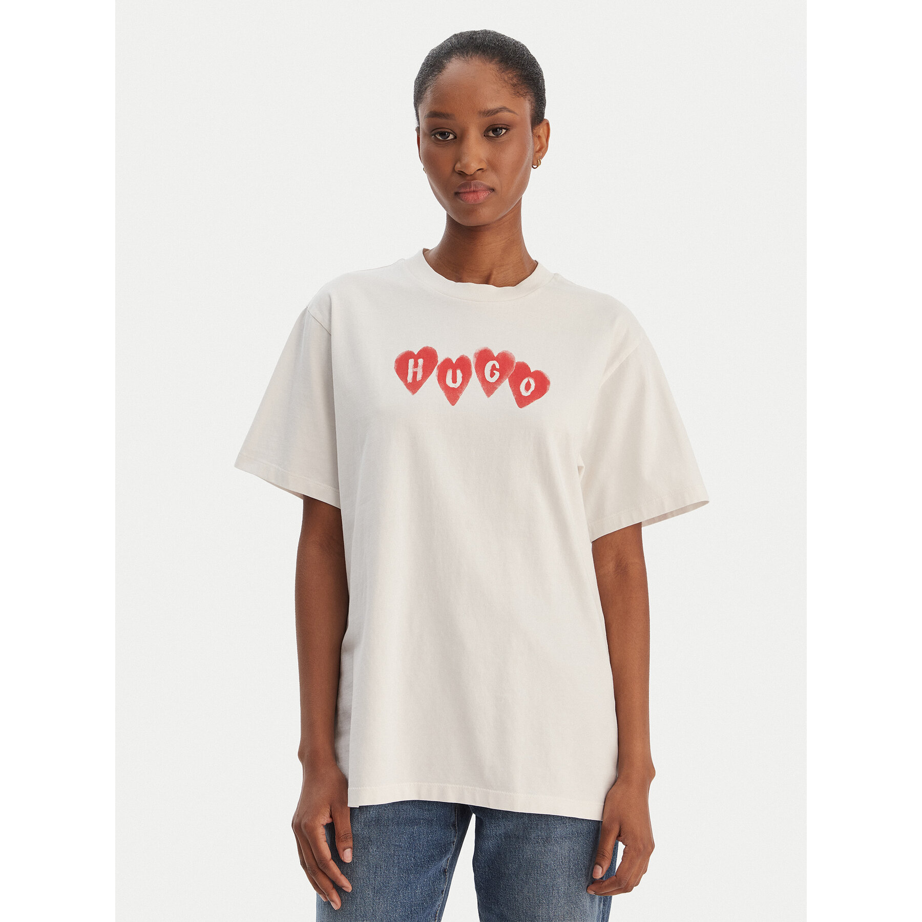 HUGO T-shirt Vintage 50561164 Krem Relaxed Fit