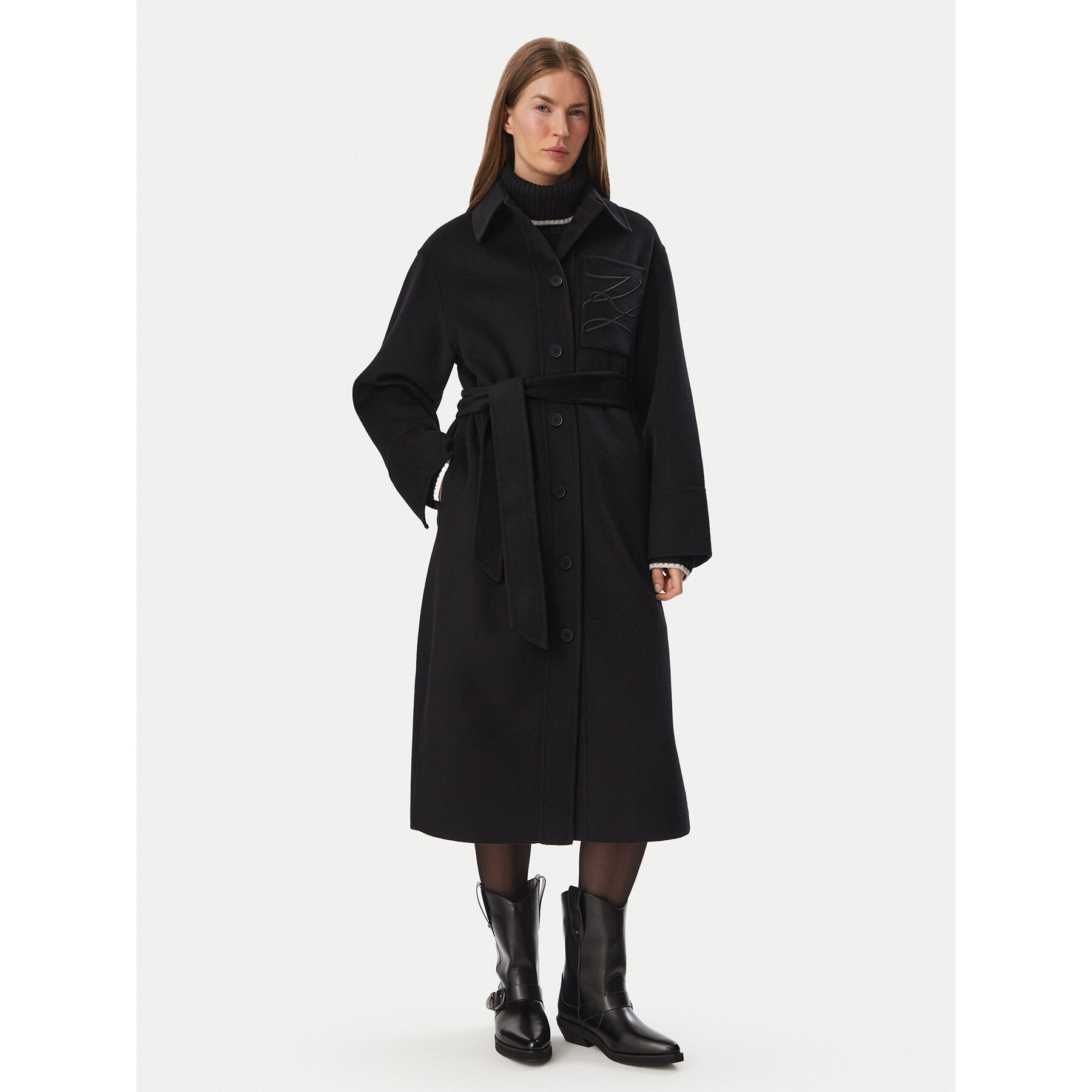 KARL LAGERFELD Wollmantel B4W15013 Schwarz Regular Fit