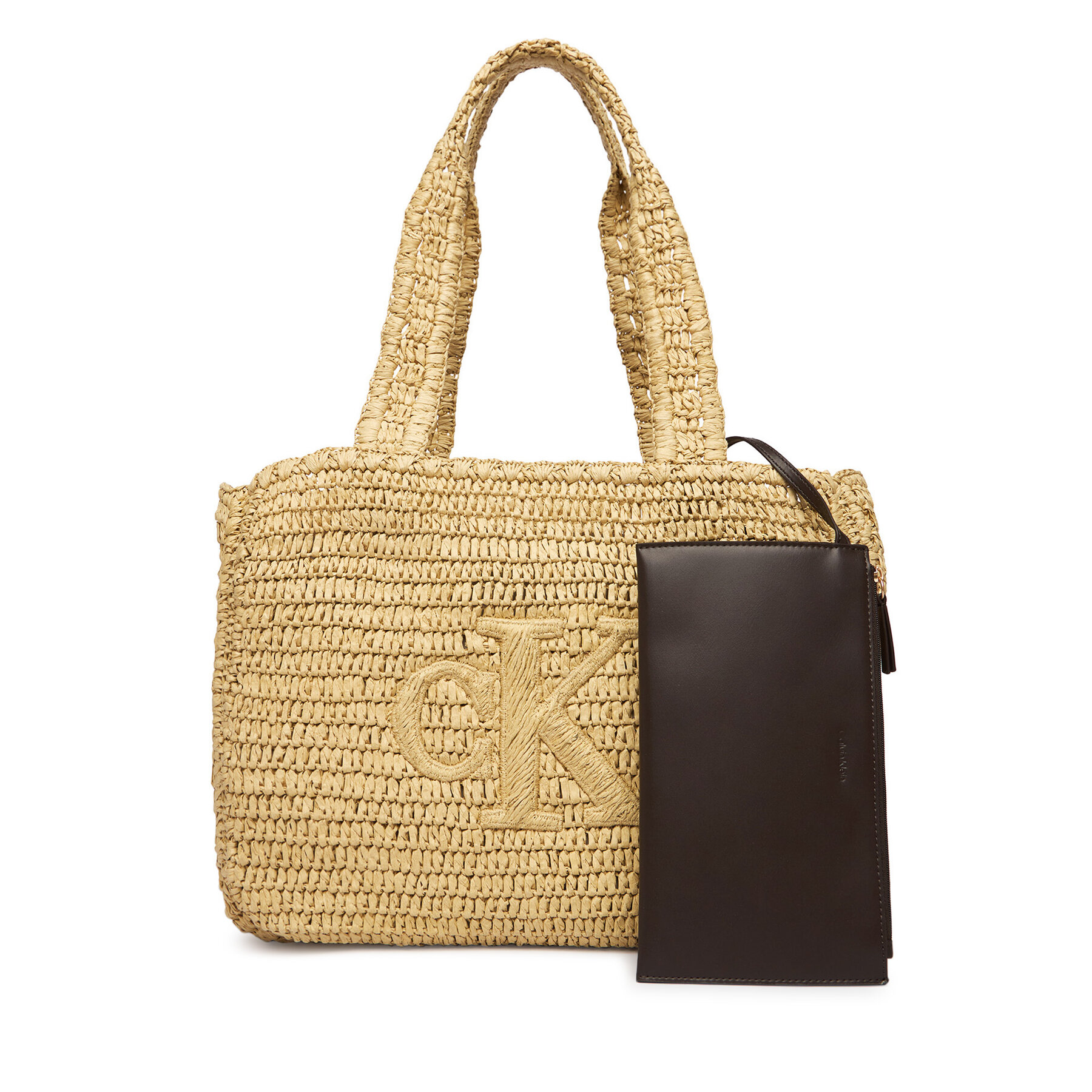 Geantă Calvin Klein Bold Ck Raffia Medium Tote LV04F3447G Maro