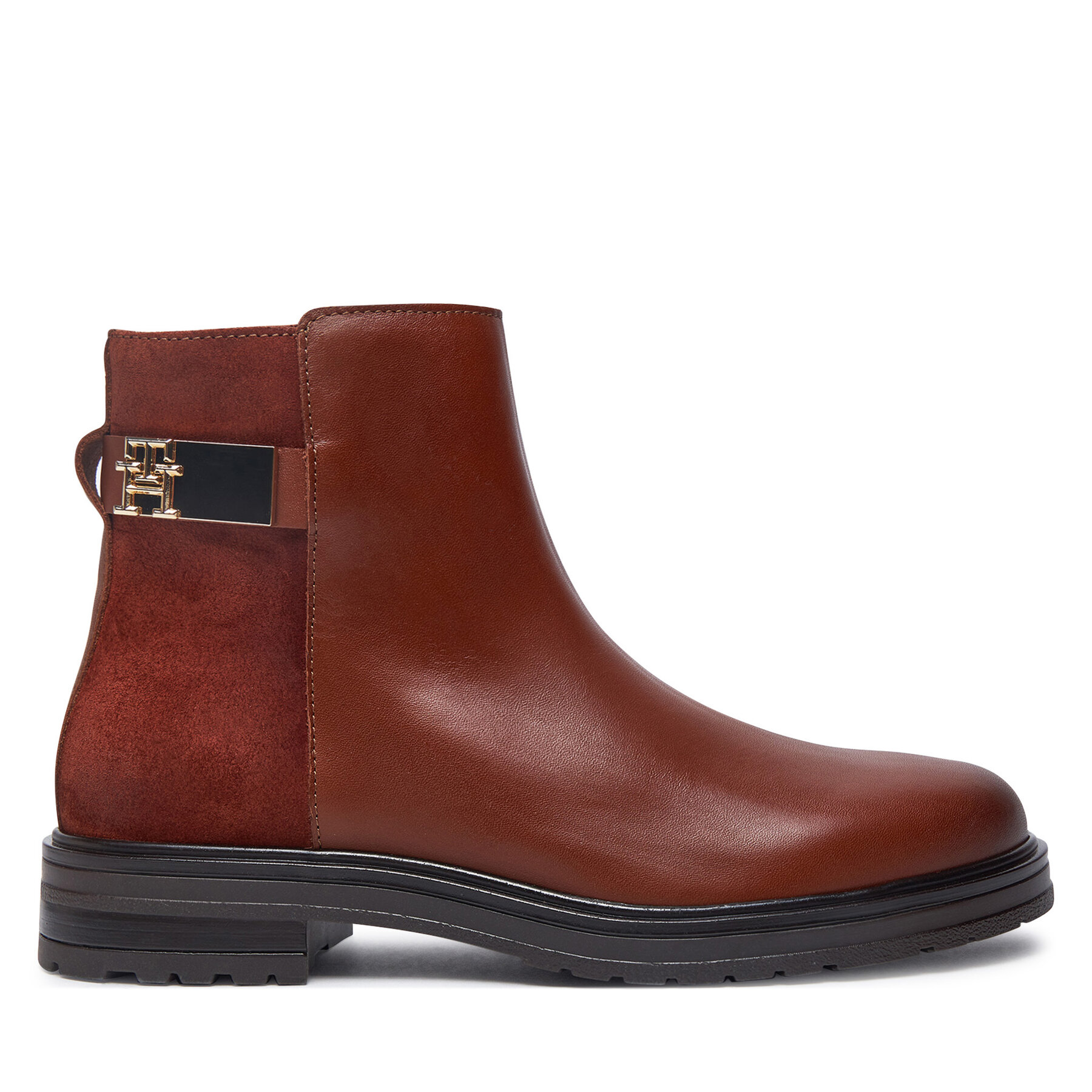 Členková obuv Tommy Hilfiger Th Logo Leather Mix Chelsea FW0FW08336 Hnedá