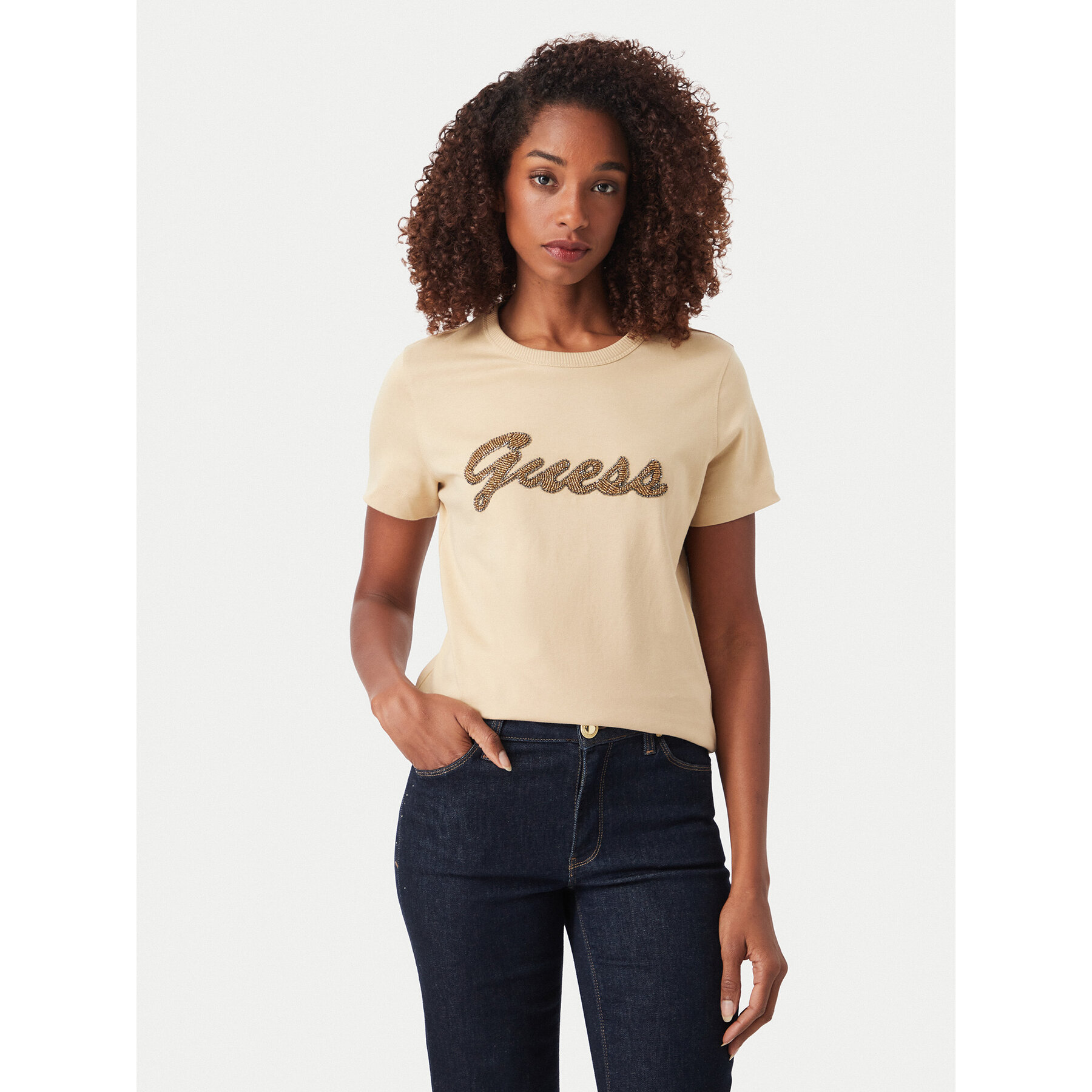 Guess Majica W6YI29 K4348 Bež Regular Fit