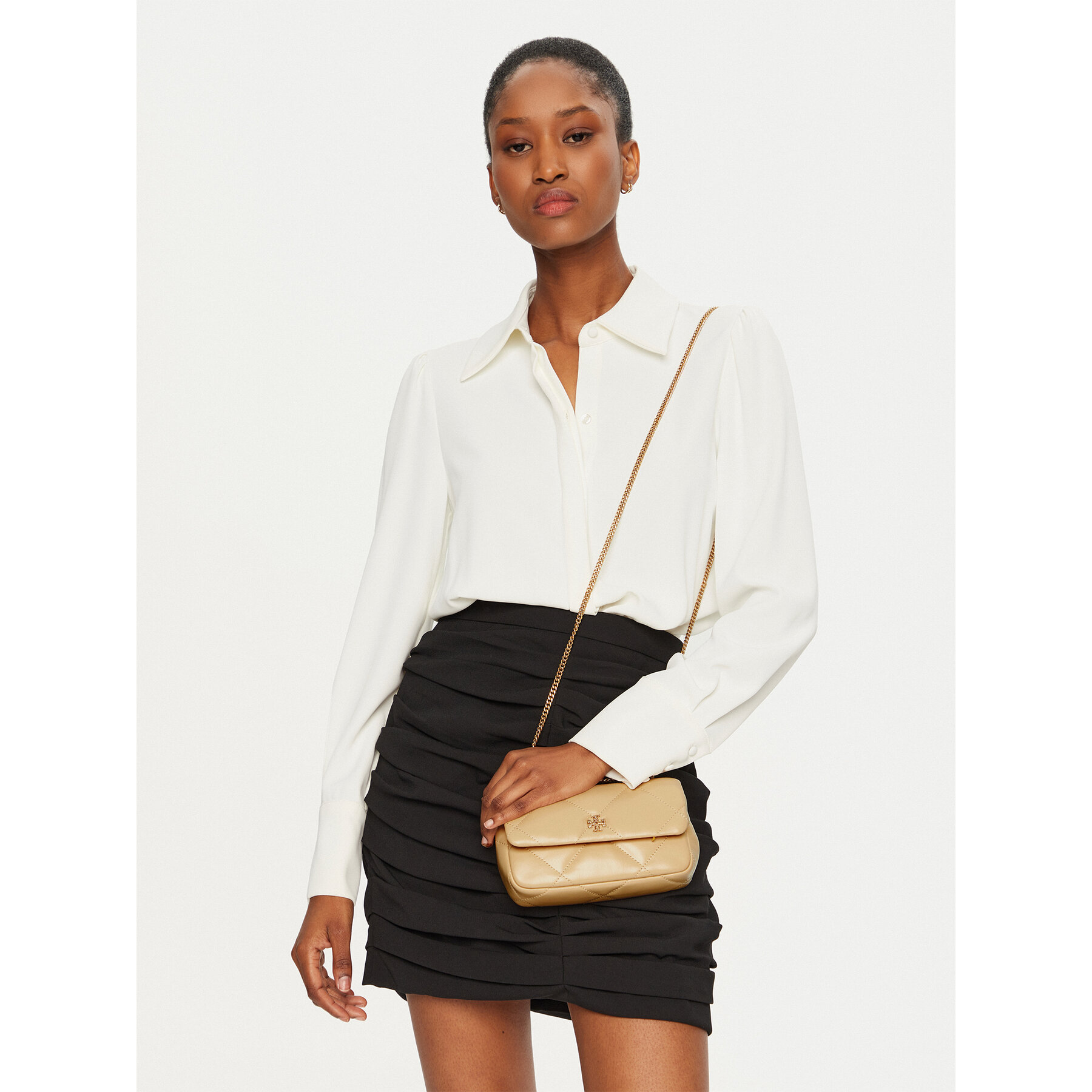 Дамска чанта Tory Burch Kira Diamond Quilt Pave Mini Flap Bag 161913 Бежов